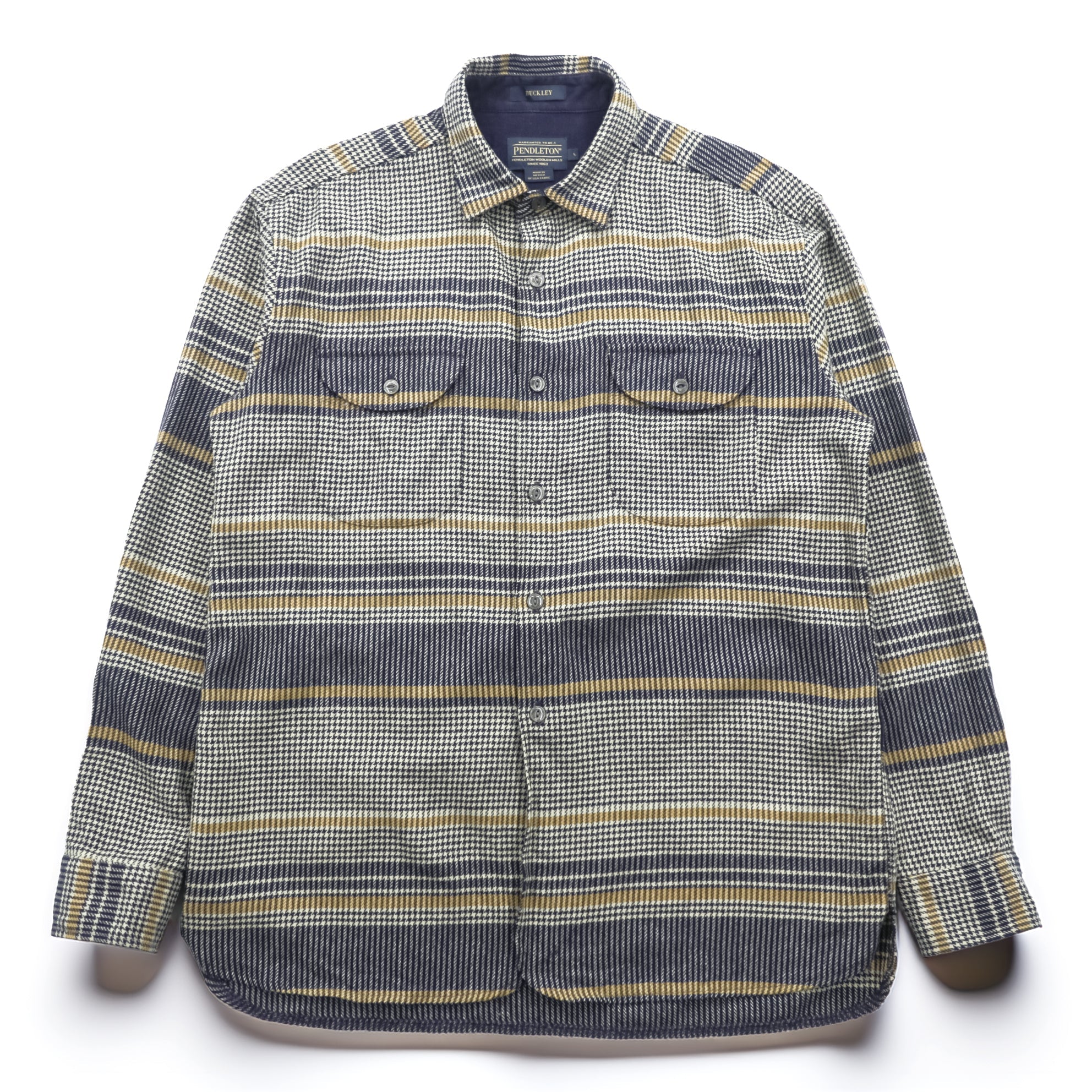 PENDLETON フランネルシャツ 長袖 ウールシャツ L チェック 千鳥格子 BUCKLEY 胸ポケット
