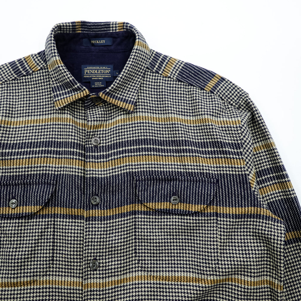 PENDLETON フランネルシャツ 長袖 ウールシャツ L チェック 千鳥格子 BUCKLEY 胸ポケット
