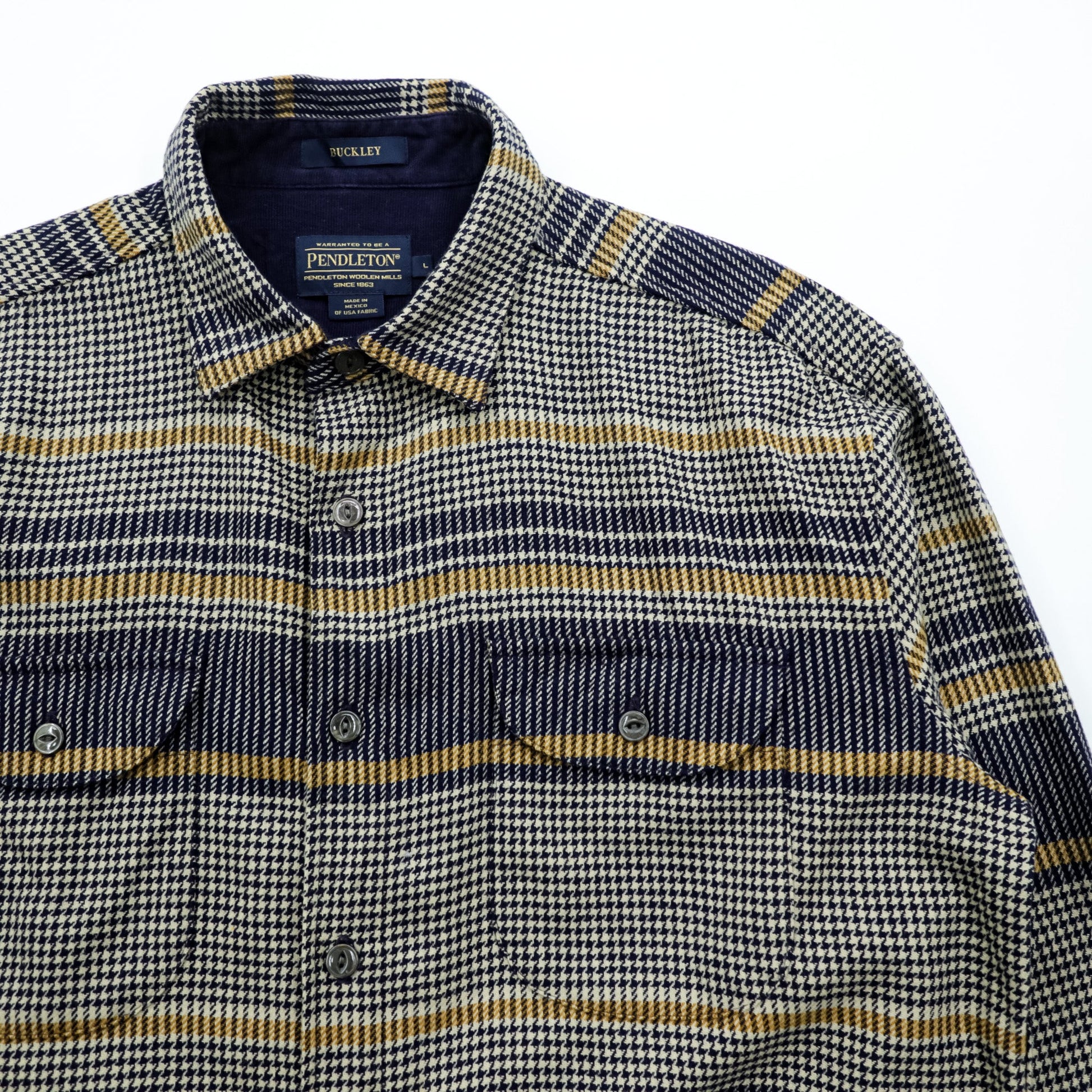 PENDLETON フランネルシャツ 長袖 ウールシャツ L チェック 千鳥格子 BUCKLEY 胸ポケット