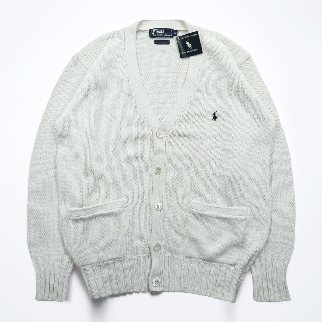 Polo Ralph Lauren 90年代 ニット Vネック カーディガン S ホワイト コットン ポケット 未使用品