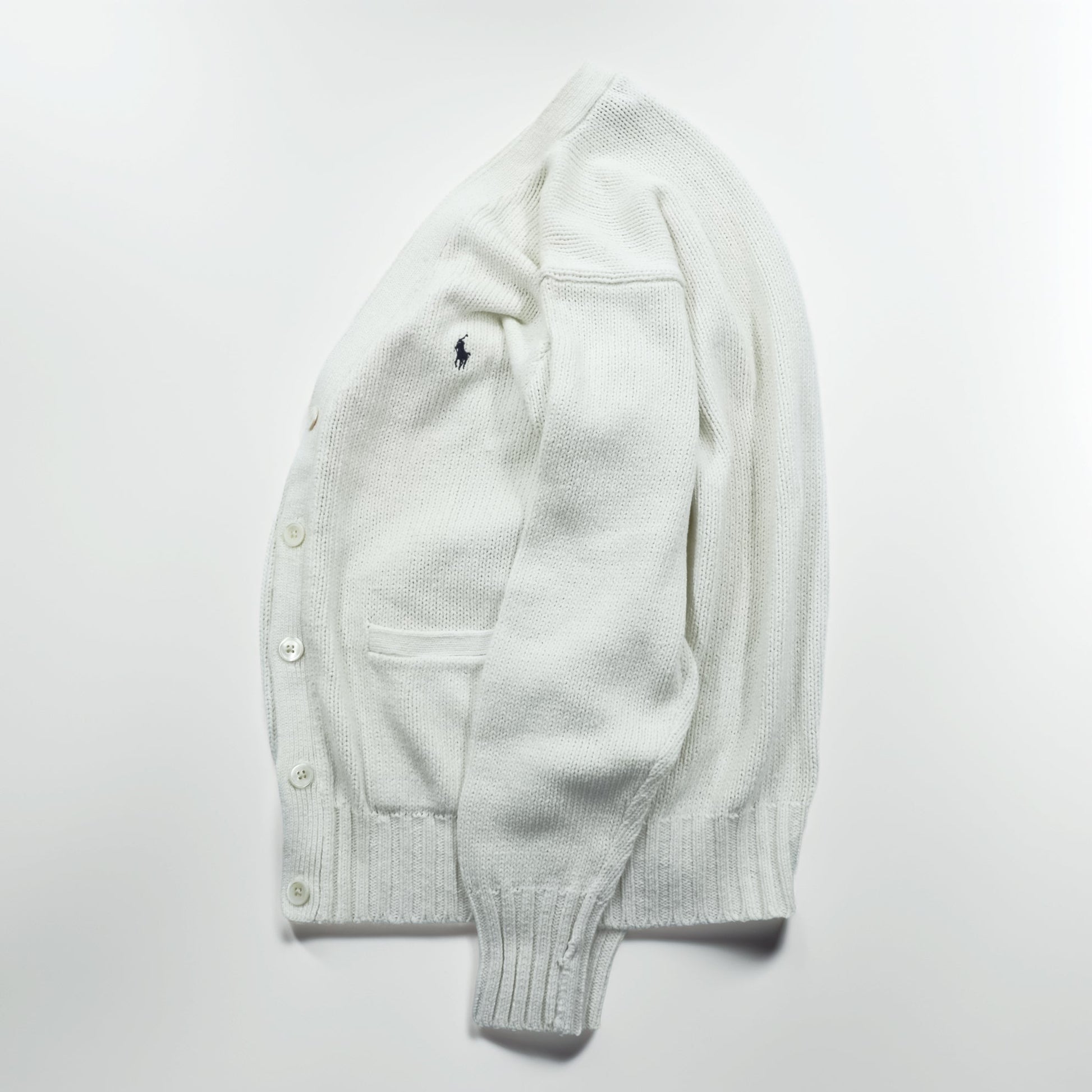 Polo Ralph Lauren 90年代 ニット Vネック カーディガン S ホワイト コットン ポケット 未使用品