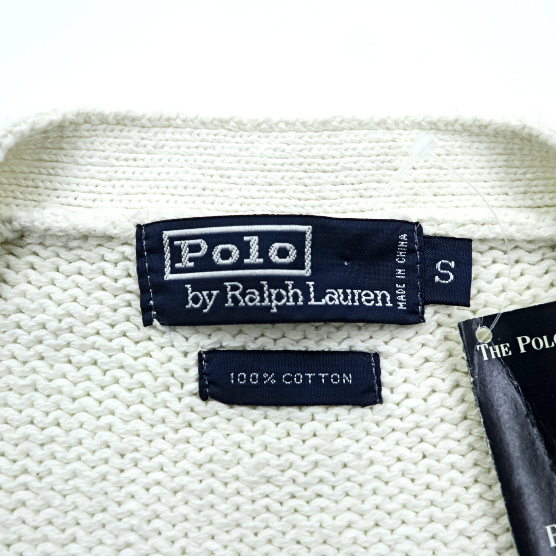 Polo Ralph Lauren 90年代 ニット Vネック カーディガン S ホワイト コットン ポケット 未使用品