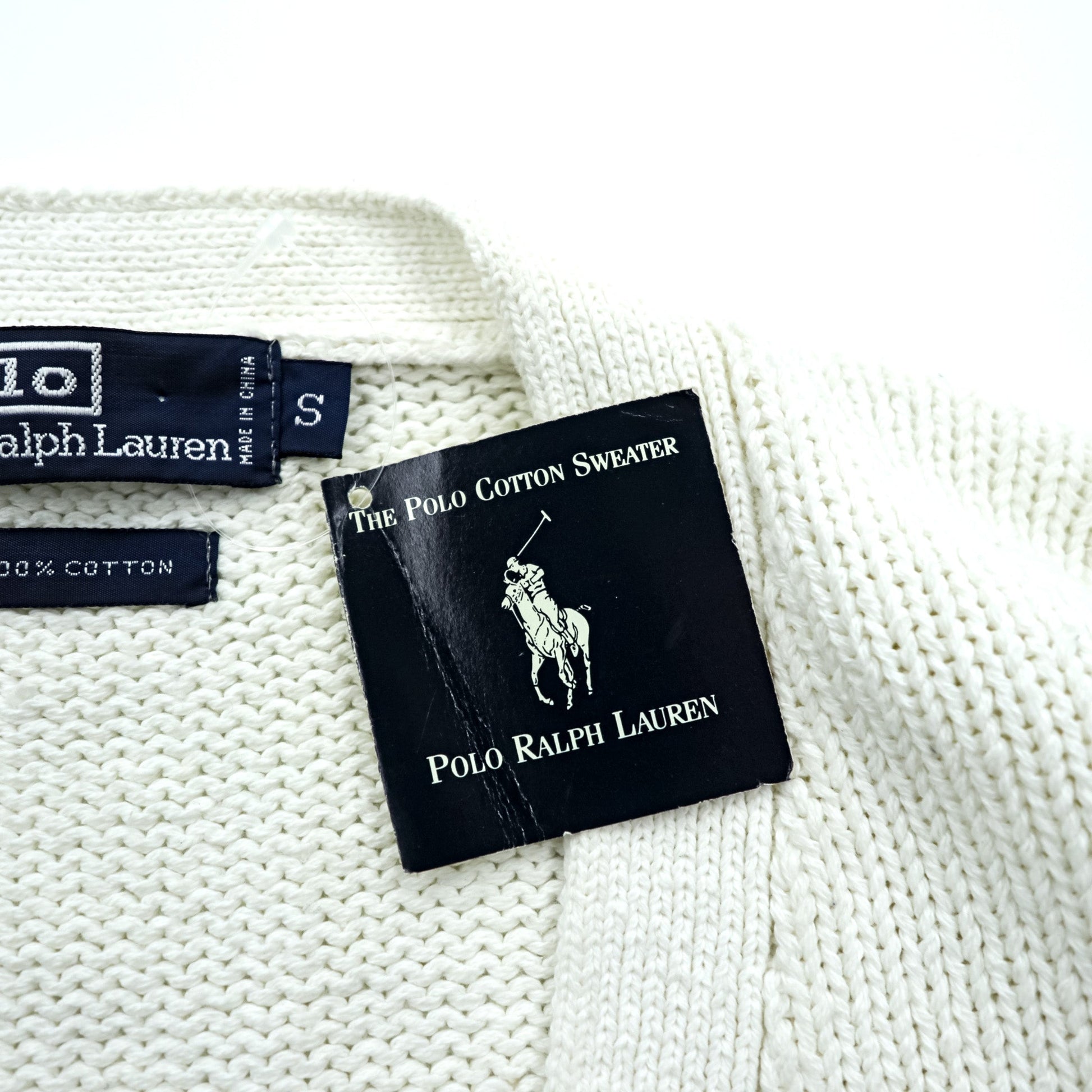 Polo Ralph Lauren 90年代 ニット Vネック カーディガン S ホワイト コットン ポケット 未使用品