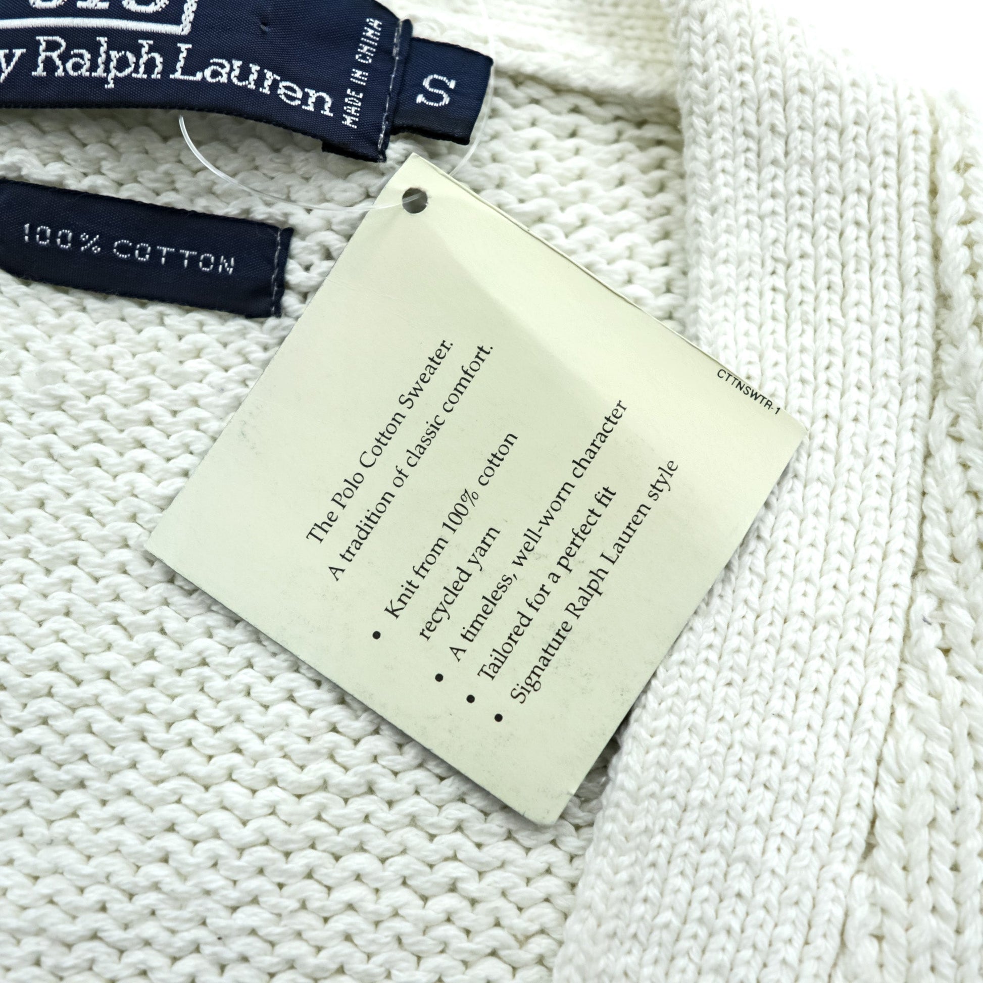 Polo Ralph Lauren 90年代 ニット Vネック カーディガン S ホワイト コットン ポケット 未使用品