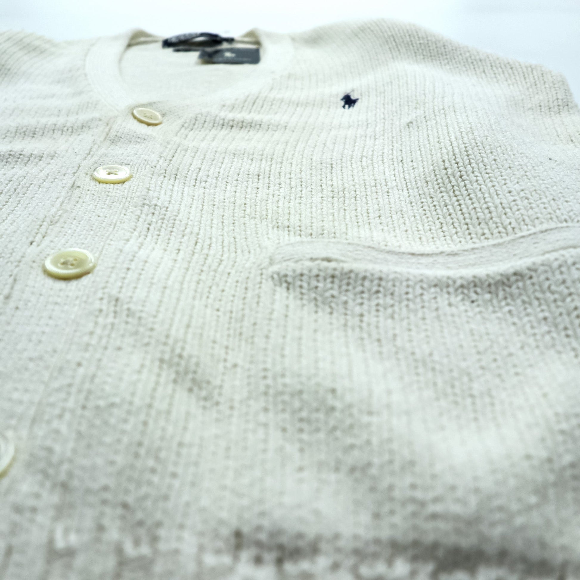 Polo Ralph Lauren 90年代 ニット Vネック カーディガン S ホワイト コットン ポケット 未使用品