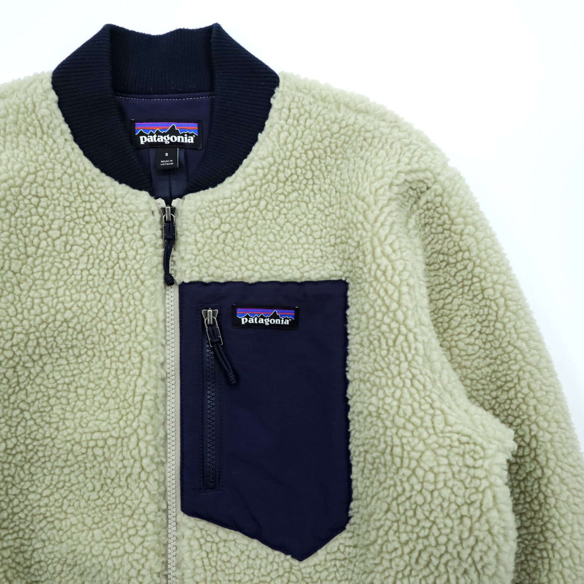 Patagonia レトロX 廃番 ボマージャケット Retro X Bomber Jkt ボア フリースジャケット S ナチュラル × ネイビー 22830