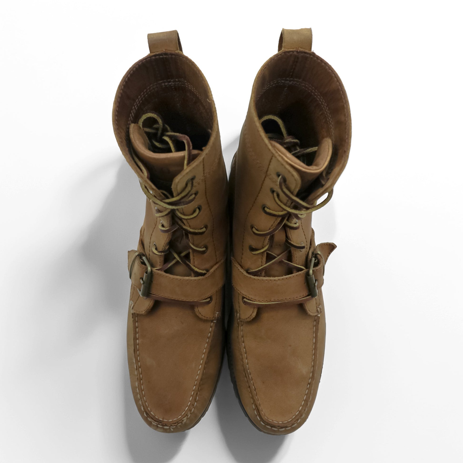 Polo Ralph Lauren レンジャーブーツ モカシン レースアップブーツ 28cm キャメル レザー ストラップ ラグソール 812089030