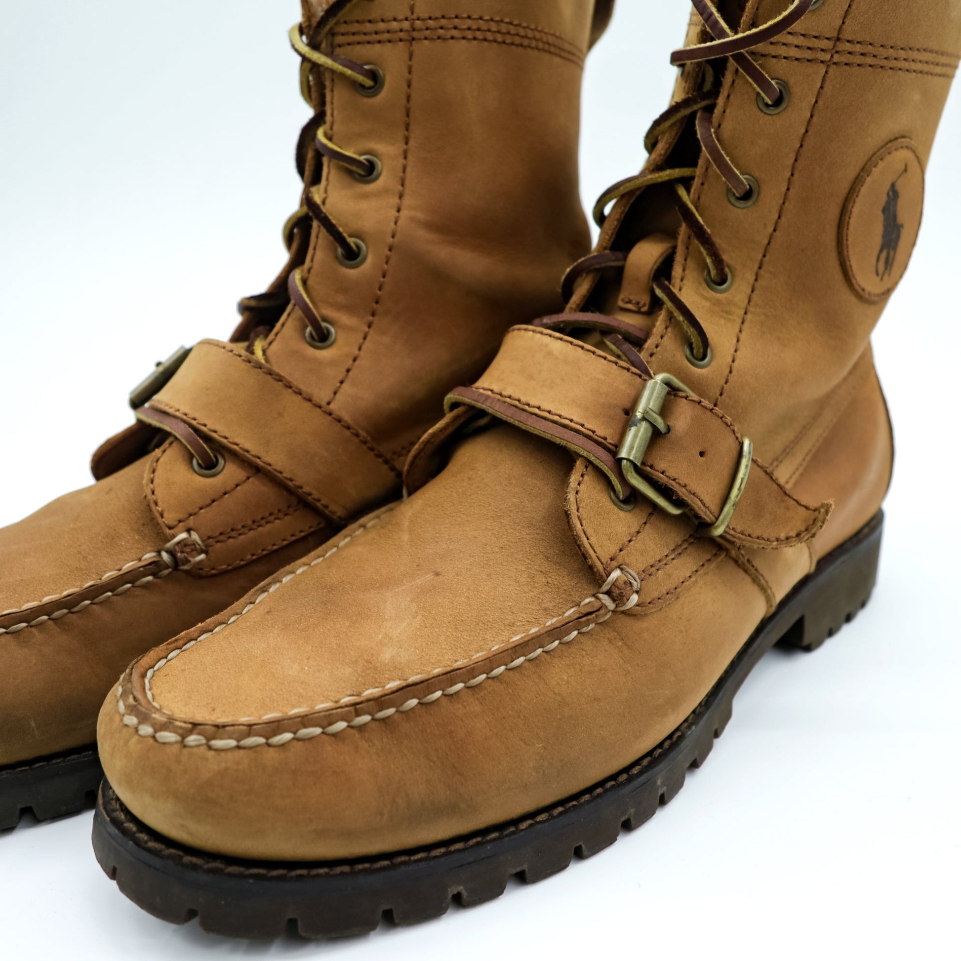 Polo Ralph Lauren レンジャーブーツ モカシン レースアップブーツ 28cm キャメル レザー ストラップ ラグソール 812089030