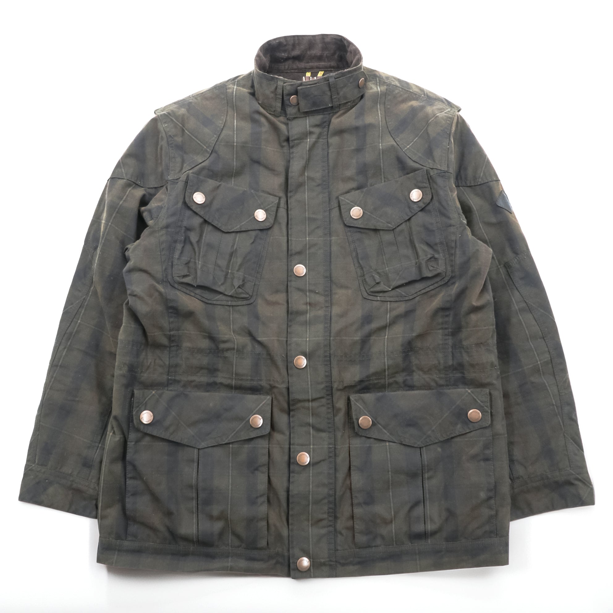 Timberland × British Millerain オイルド ハンティングジャケット L チェック チンストラップ 襟コーデュロイ 英国製生地 ワックスコットン