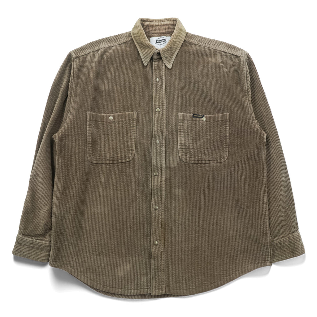 Wrangler 90年代 USA製 コーデュロイ ワークシャツ L ブラウン 胸ポケット スナップボタン