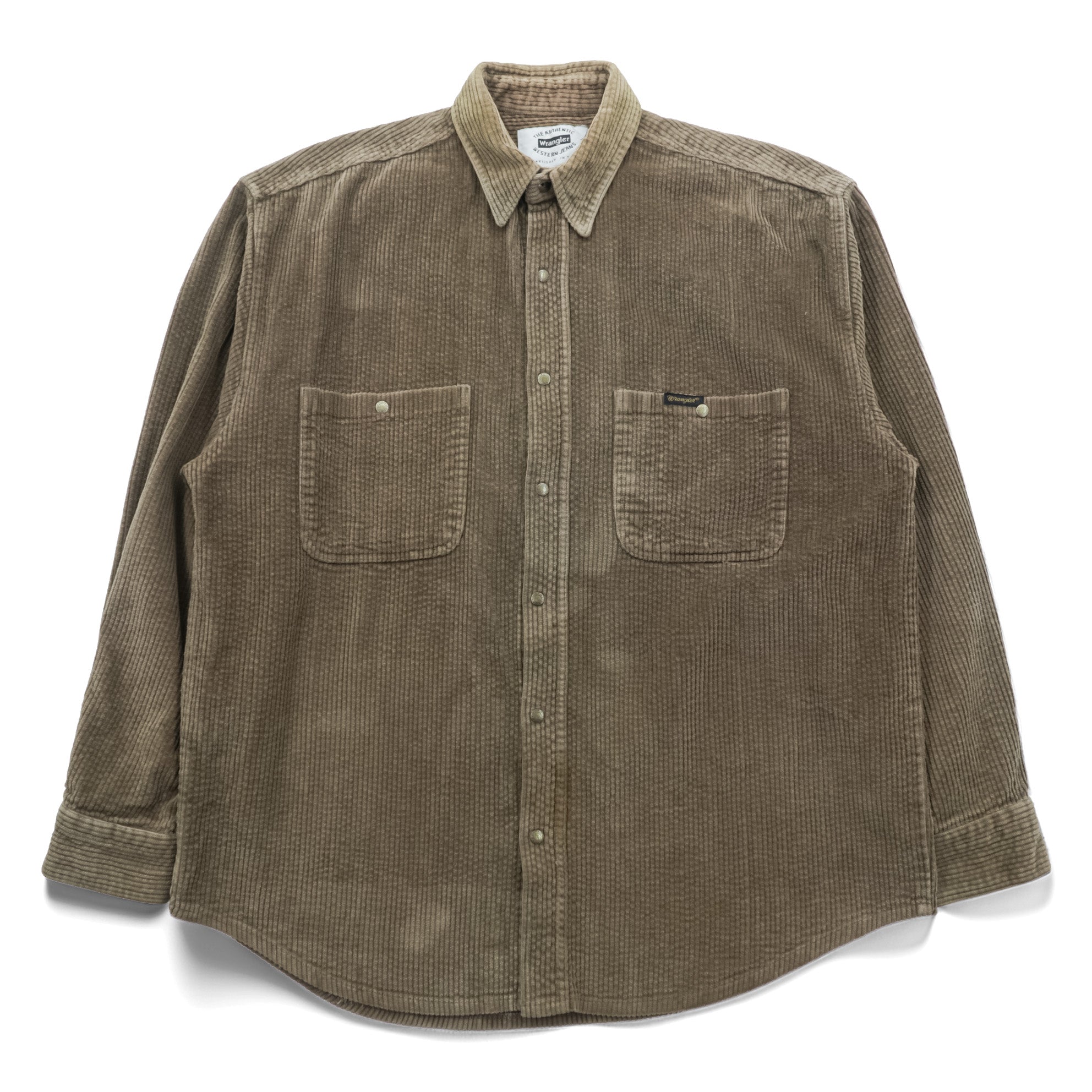 Wrangler 90年代 USA製 コーデュロイ ワークシャツ L ブラウン 胸ポケット スナップボタン