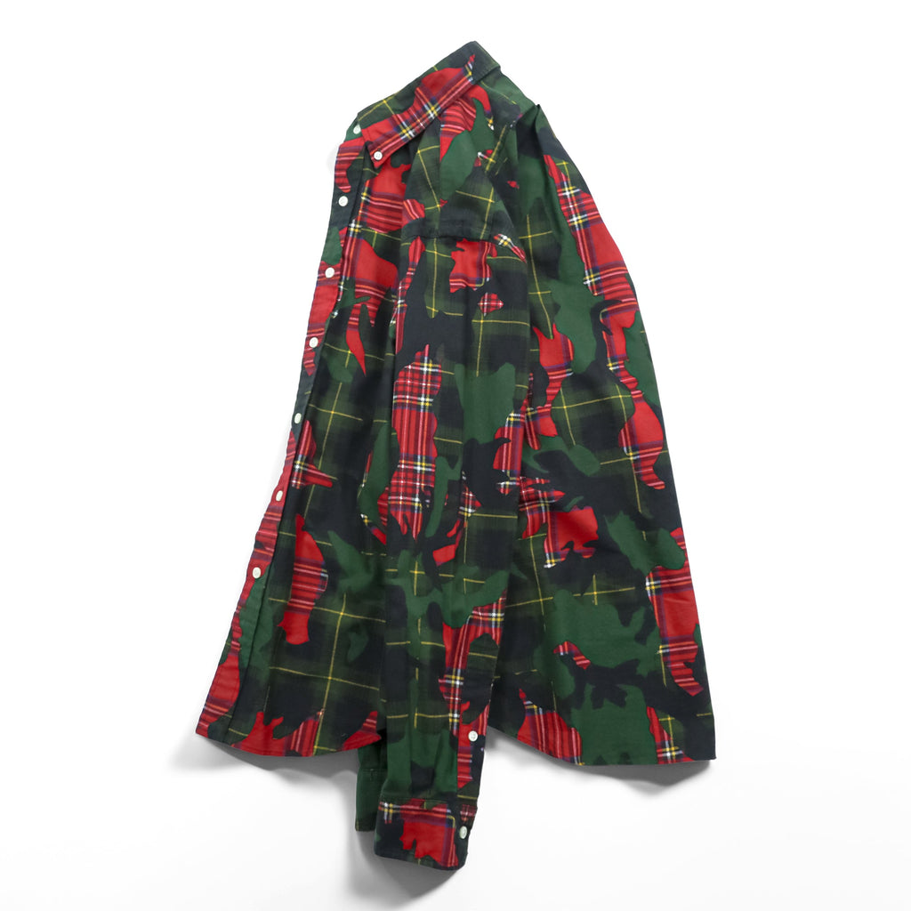 Ralph Lauren ボタンダウンシャツ S グリーン 総柄 タータンチェック カモフラ CLASSIC FIT