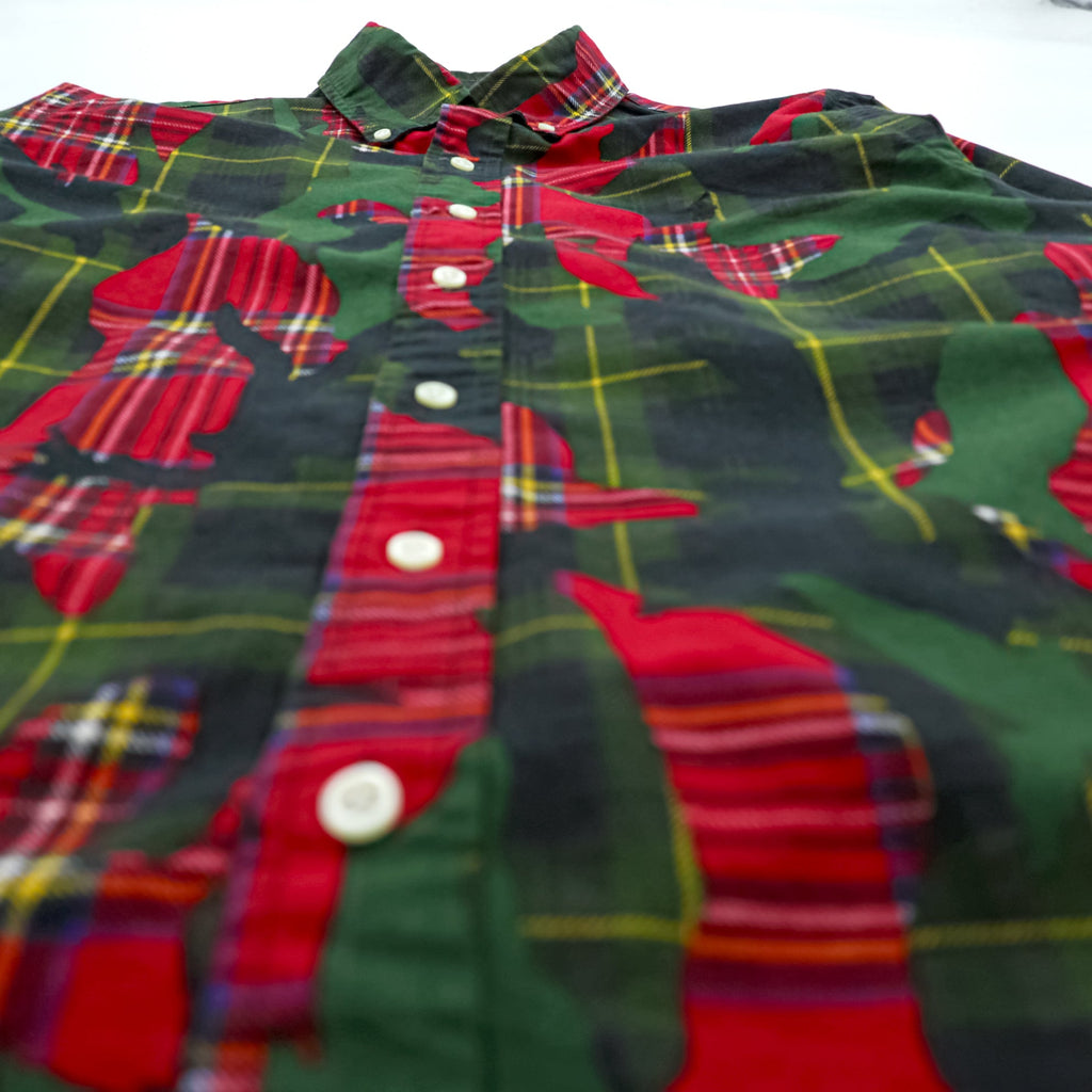 Ralph Lauren ボタンダウンシャツ S グリーン 総柄 タータンチェック カモフラ CLASSIC FIT