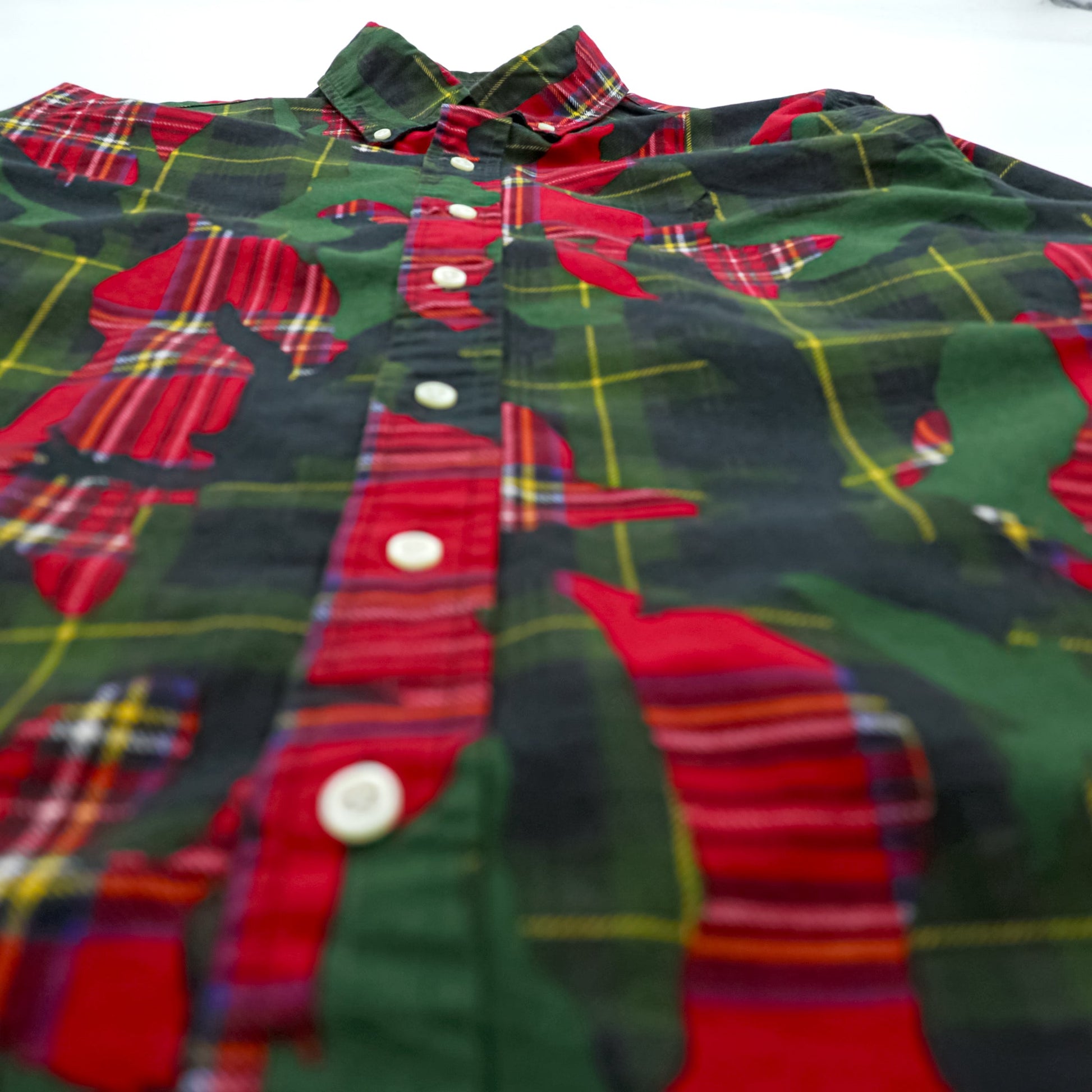 Ralph Lauren ボタンダウンシャツ S グリーン 総柄 タータンチェック カモフラ CLASSIC FIT