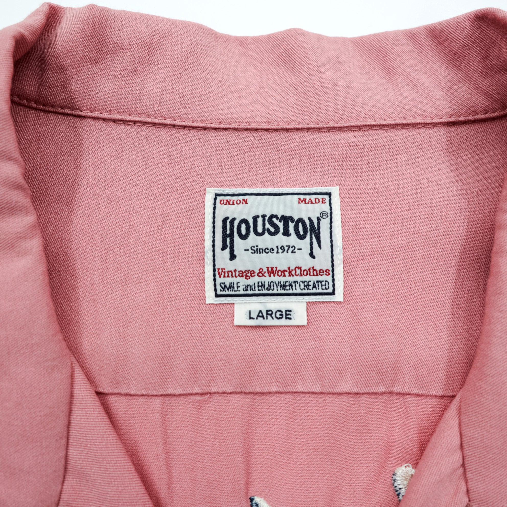 HOUSTON レーヨン 長袖シャツ スカシャツ L ピンク 龍 虎 鷲 スーベニア 刺繍 オープンカラー 開襟 40999