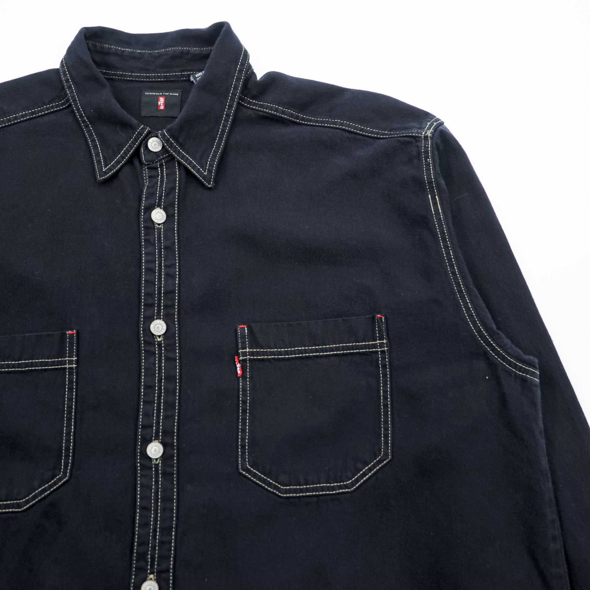 Levi's 90年代 RED TAB JEANS ワークシャツ XL ブラック ステッチ 胸ポケット 60560-0852