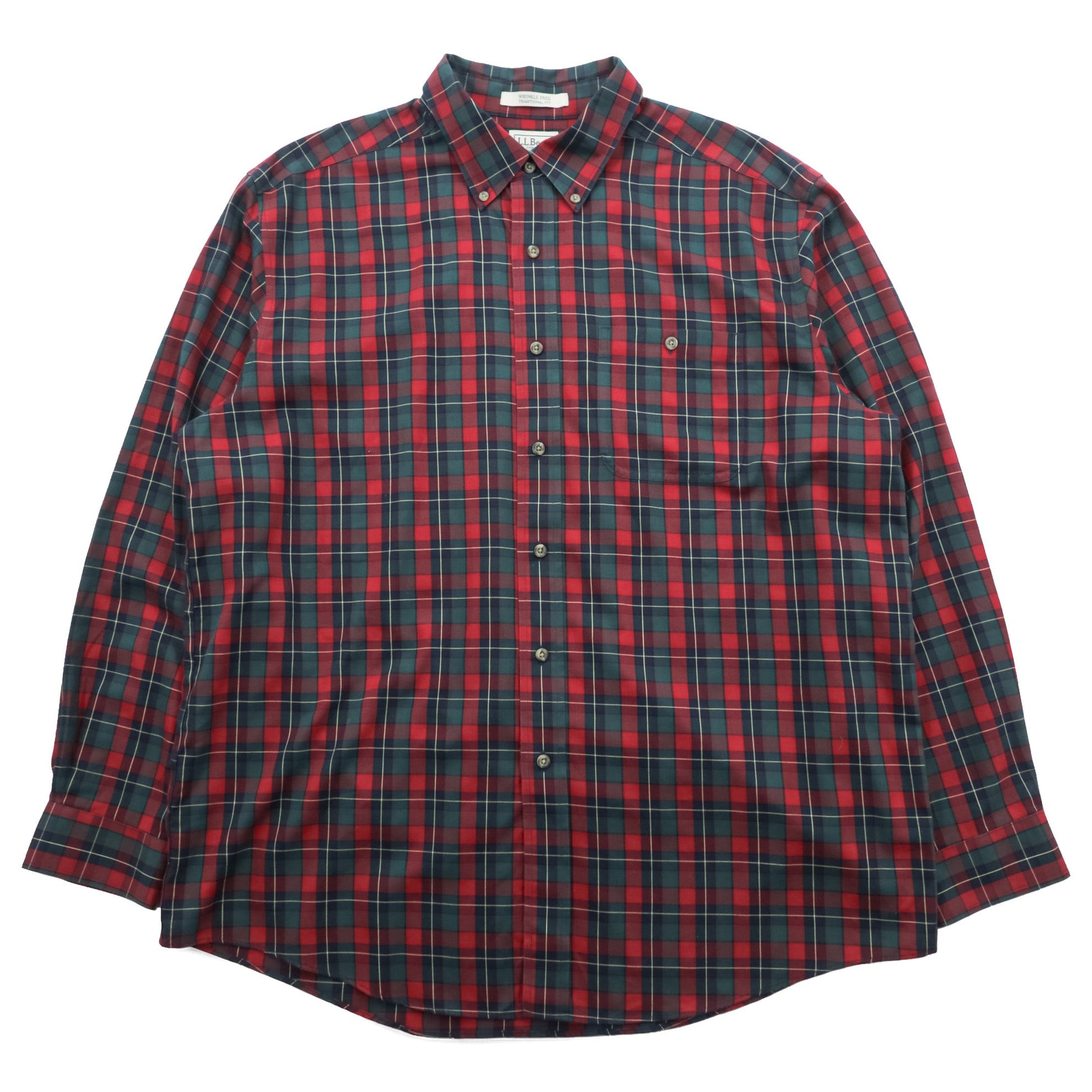 L.L.Bean メリノウール ボタンダウンシャツ L チェック 胸ポケット TRADITIONAL FIT 285279 WRINKLE FREE