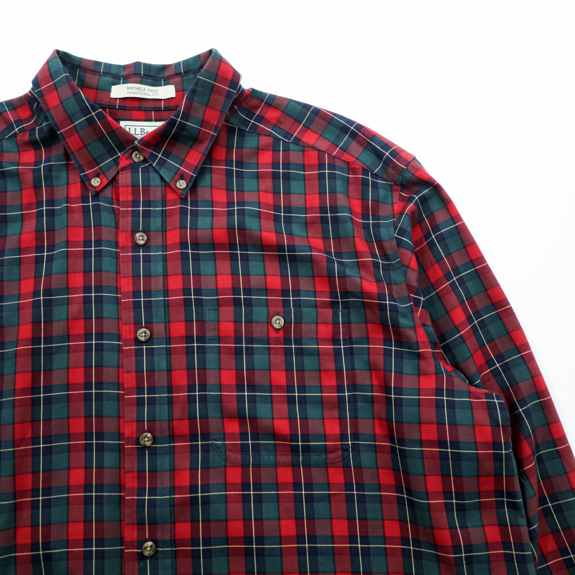 L.L.Bean メリノウール ボタンダウンシャツ L チェック 胸ポケット TRADITIONAL FIT 285279 WRINKLE FREE