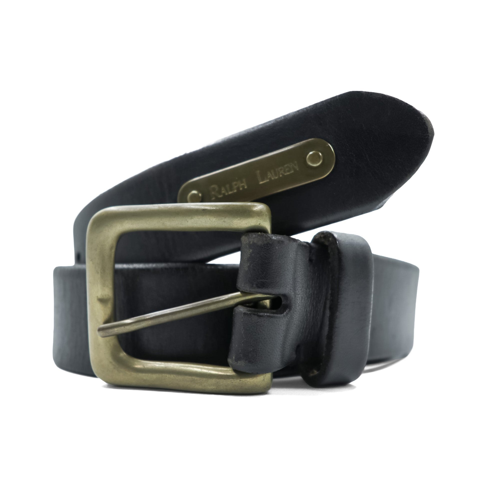 Ralph Lauren レザーベルト ブラック メタル ゴールド バックル 2223850-001