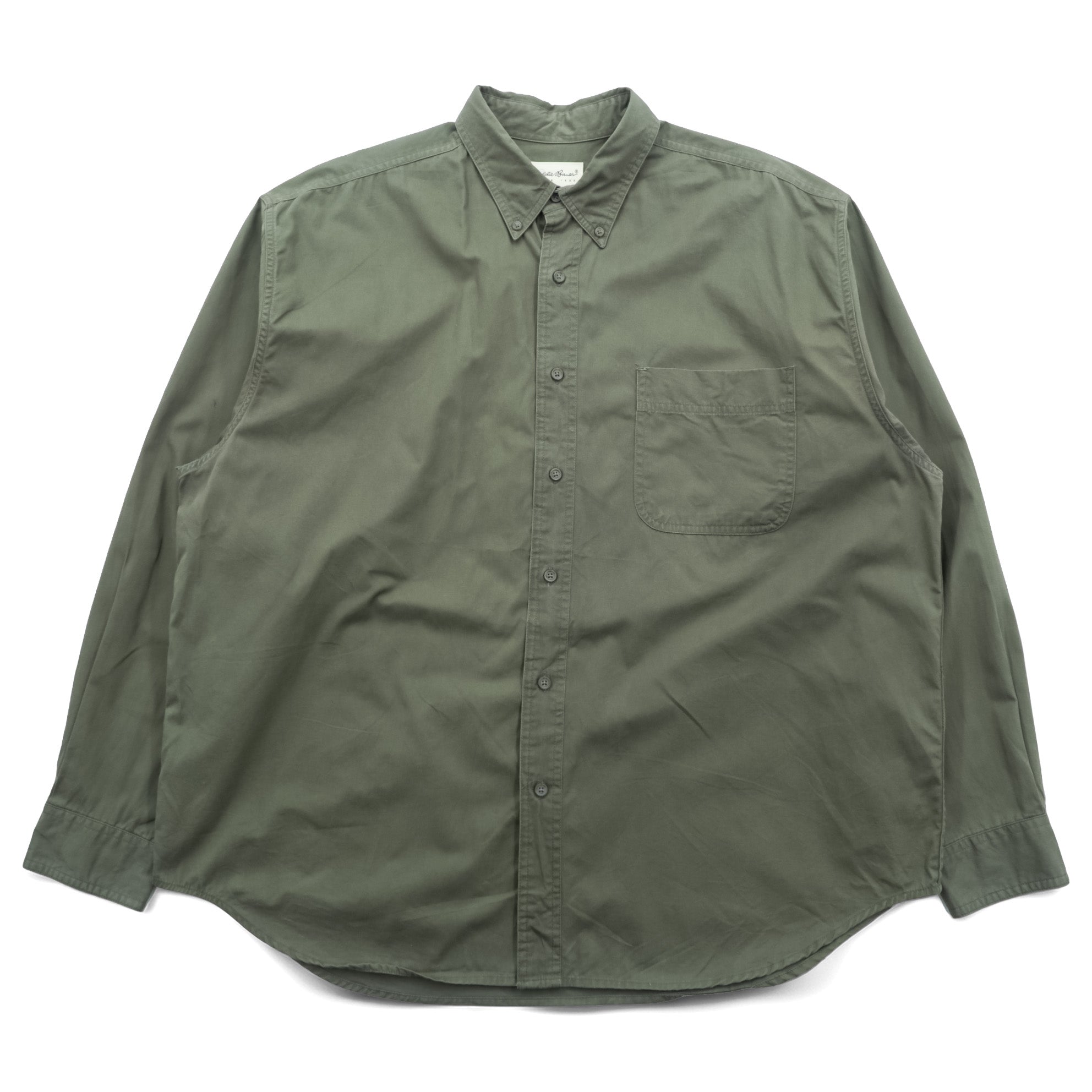 Eddie Bauer 90年代 ボタンダウンシャツ XL オリーブ コットン 胸ポケット ビッグサイズ
