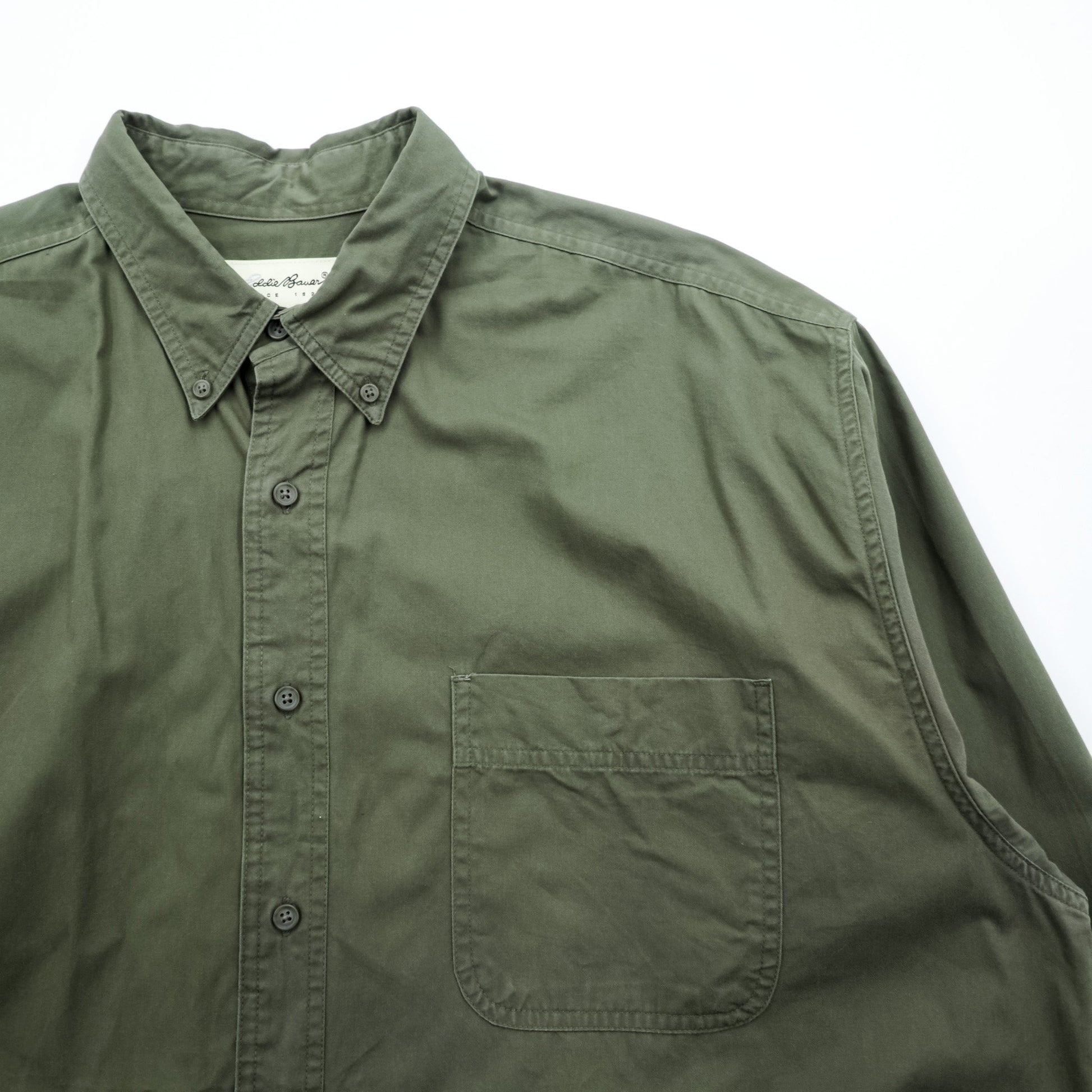 Eddie Bauer 90年代 ボタンダウンシャツ XL オリーブ コットン 胸ポケット ビッグサイズ