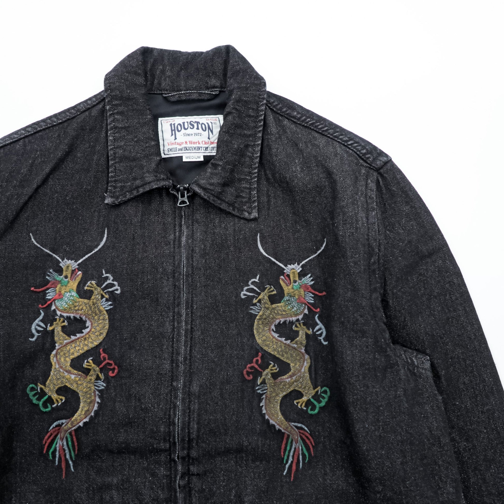 HOUSTON デニム ベトジャン スーベニアジャケット M ブラック 龍 刺繍 Bienhoa 1969-70 51480