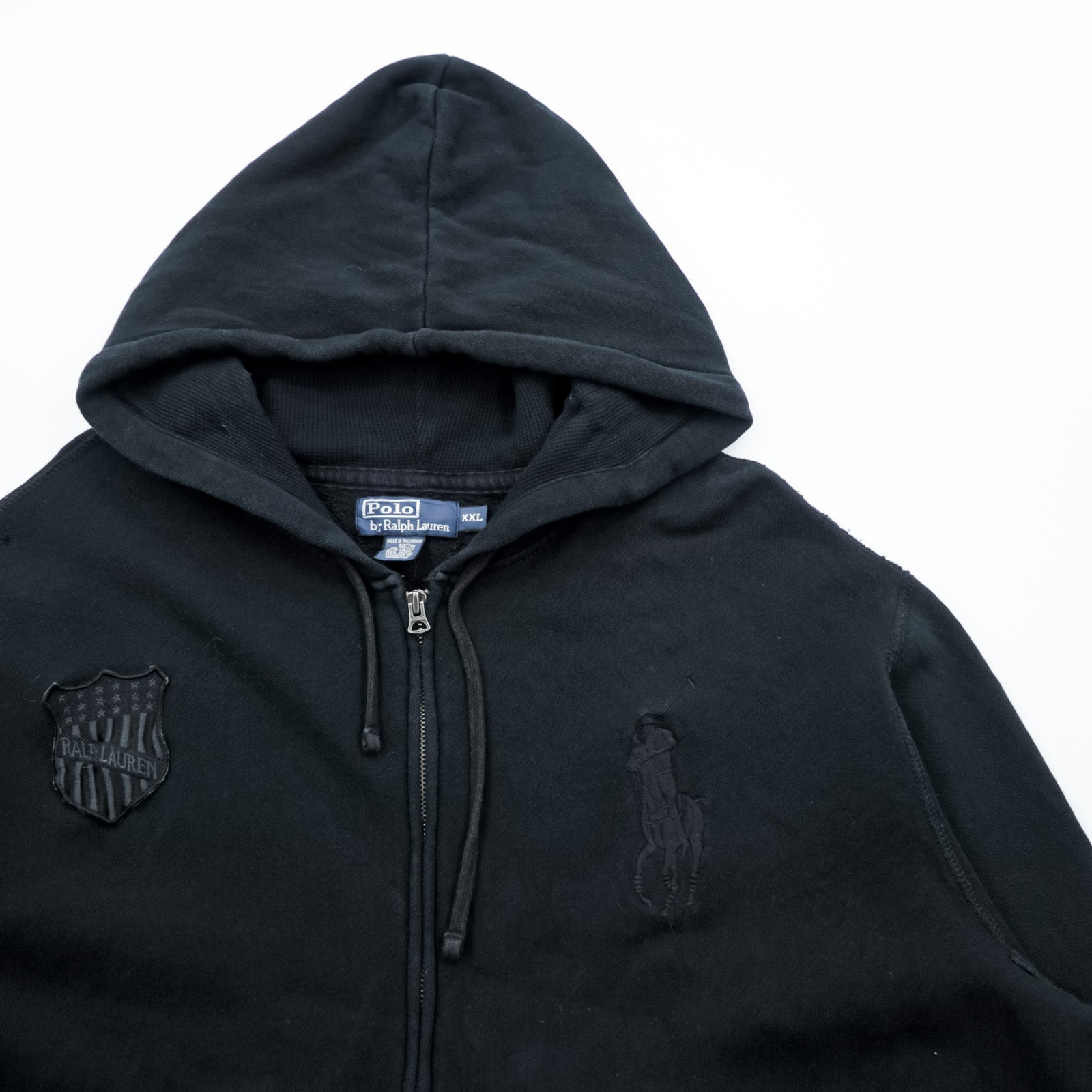 Polo Ralph Lauren 90年代 ビッグポニー 刺繍 ジップパーカー XXL コットン ブラック CONMERジップ フロントポケット