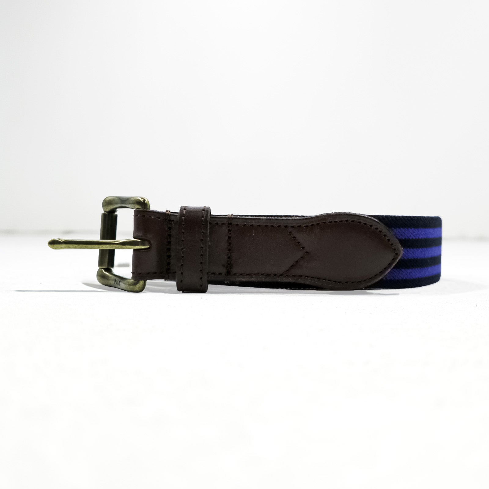 Polo Ralph Lauren レザー 伸縮 リボンベルト ストライプ ブルー 真鍮 ゴールド バックル