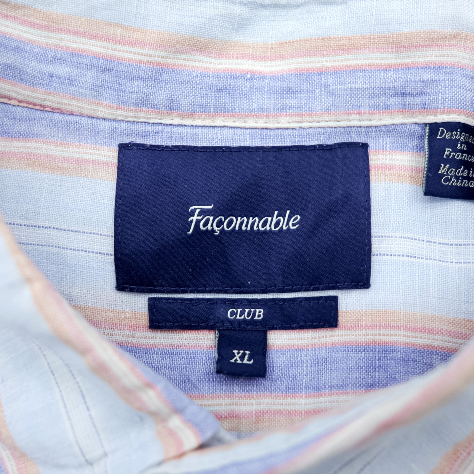 Faconnable Club フランス企画 リネンシャツ XL ストライプ ブルー 麻100% 胸ポケット
