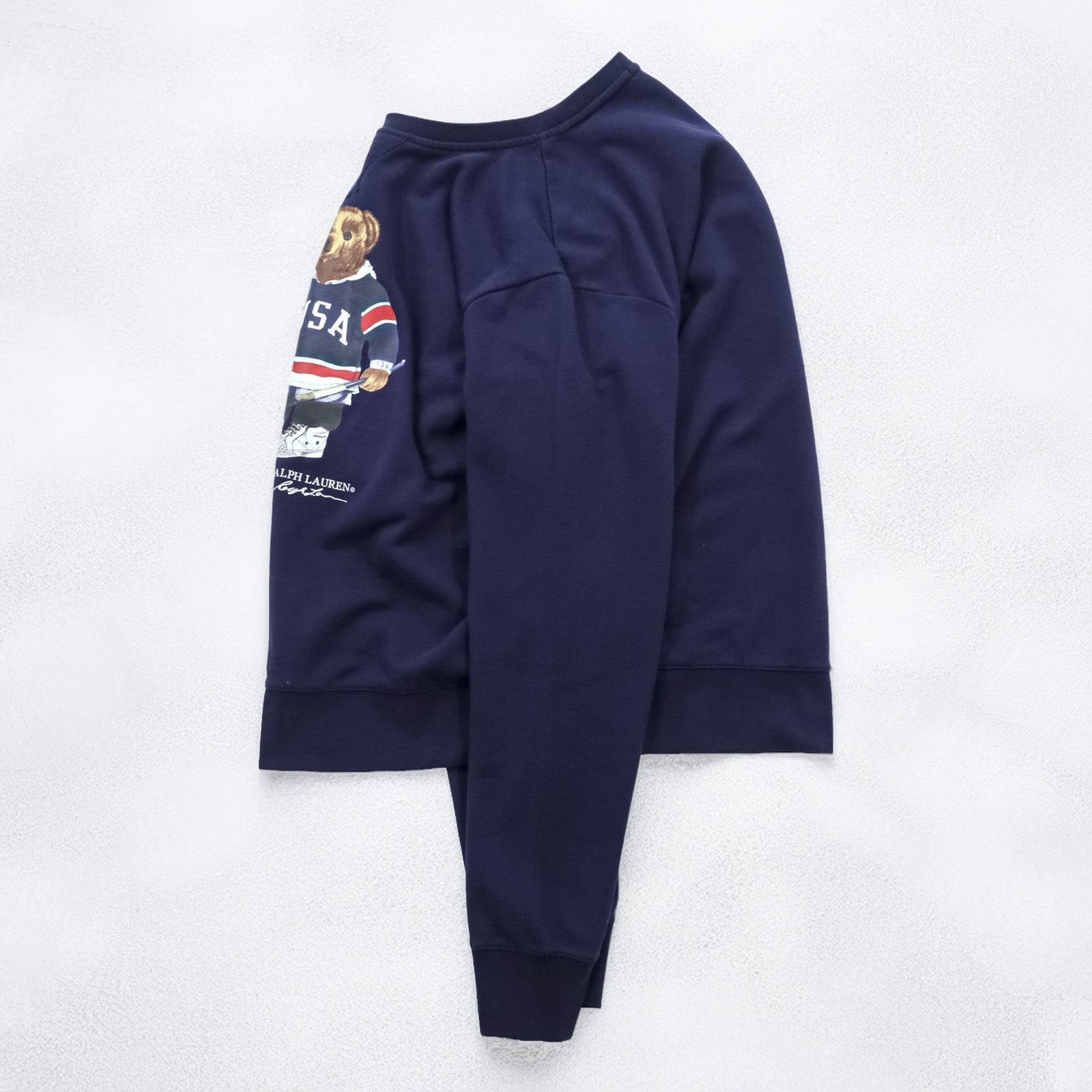 Polo Ralph Lauren ポロベア 前V スウェット トレーナー M ネイビー USA ホッケー コットン クルーネック