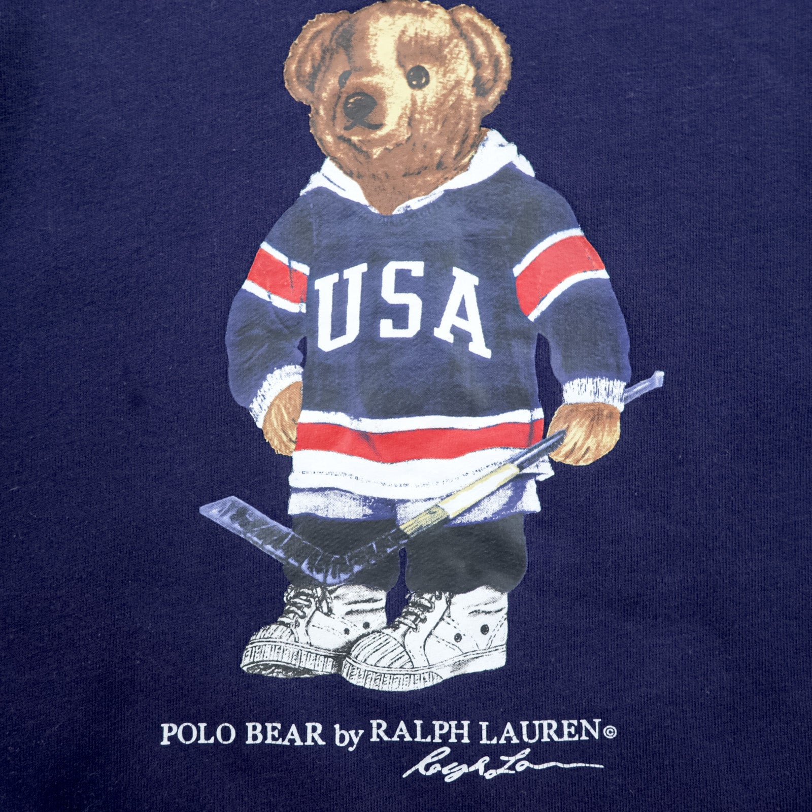 Polo Ralph Lauren ポロベア 前V スウェット トレーナー M ネイビー USA ホッケー コットン クルーネック