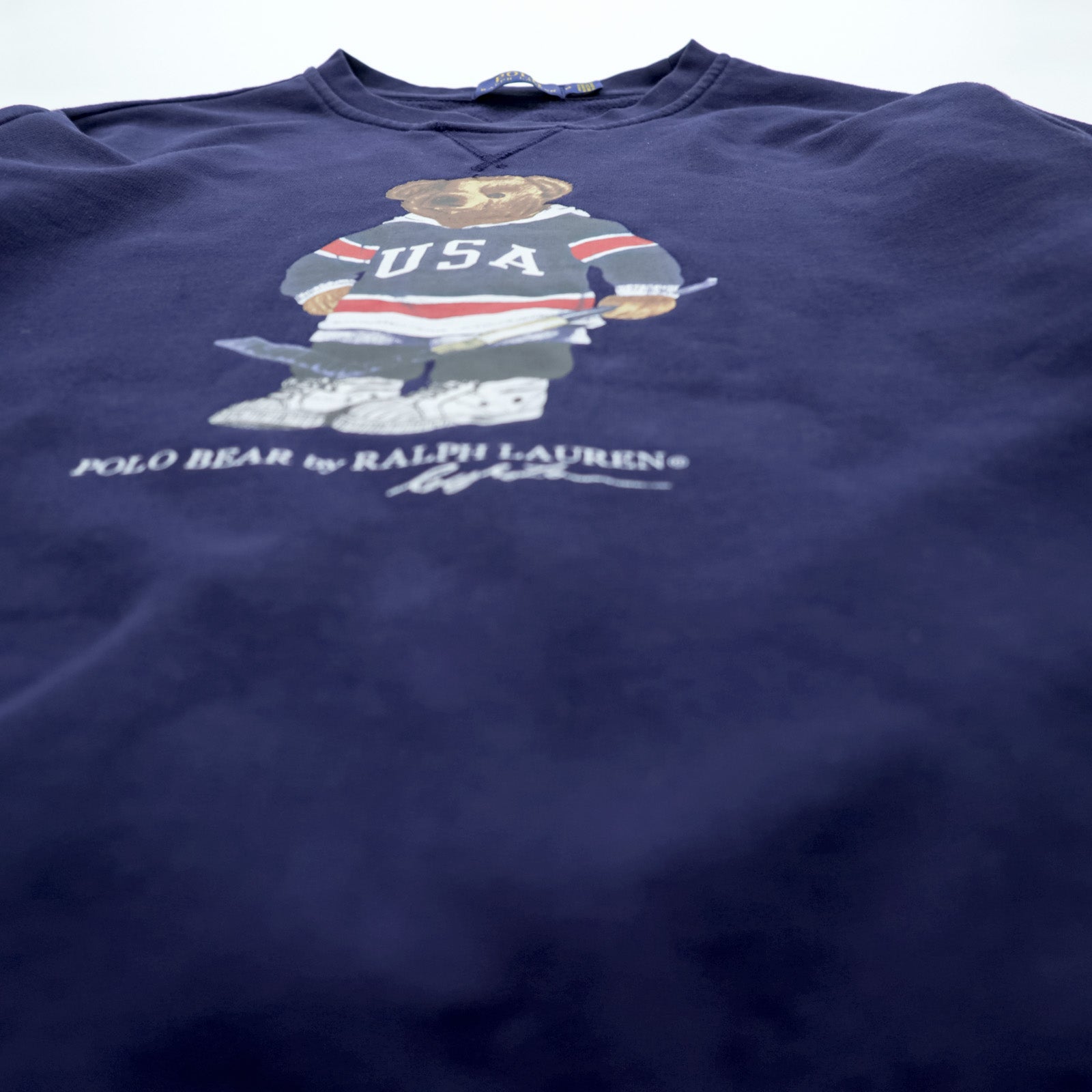 Polo Ralph Lauren ポロベア 前V スウェット トレーナー M ネイビー USA ホッケー コットン クルーネック