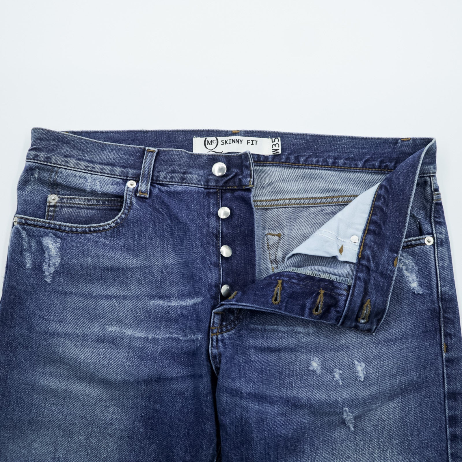 McQ Alexander McQueen イタリア製 ダメージ加工 デニムパンツ ジーンズ L インディゴ ペンキ リペア SKINNY FIT