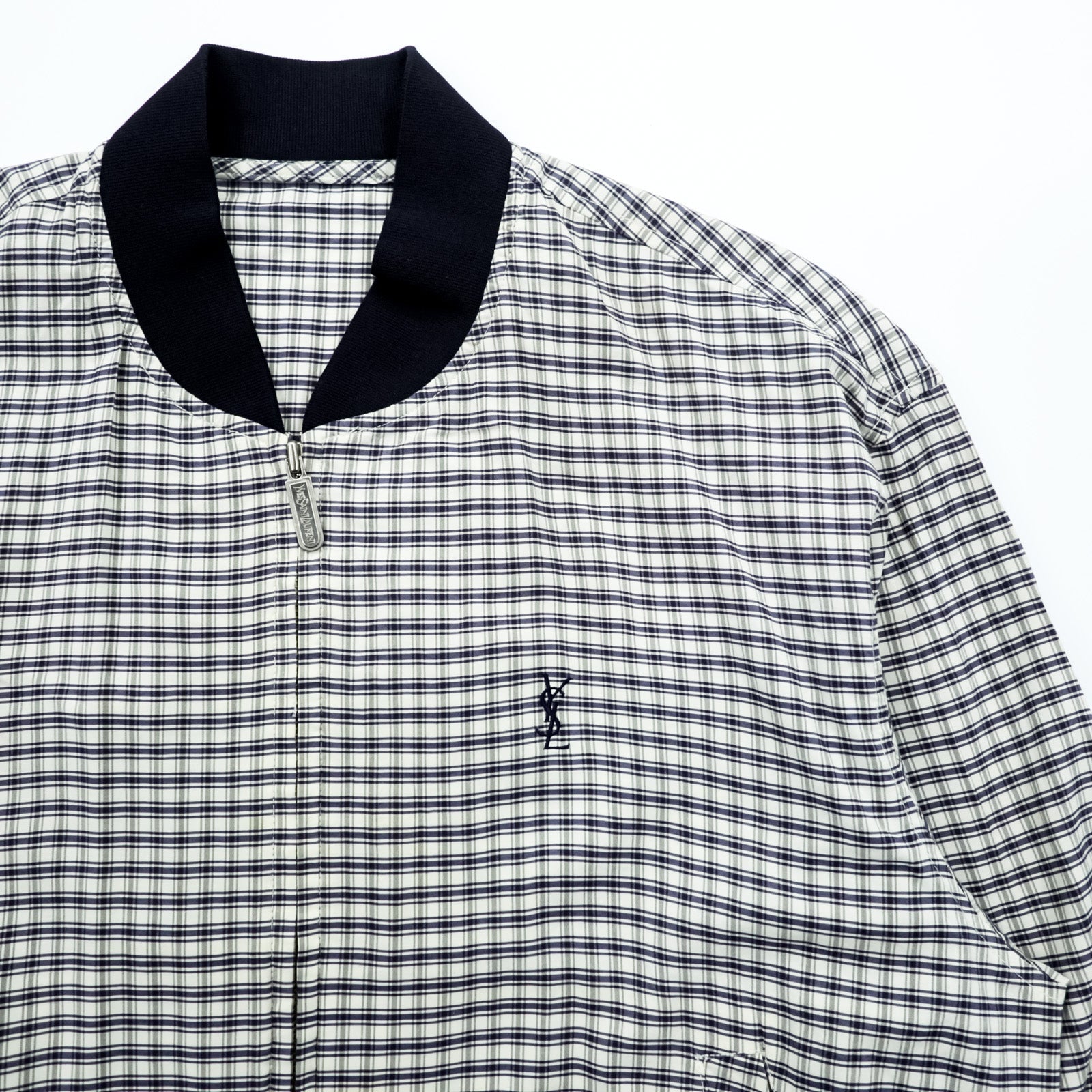 YVES SAINT LAURENT 90年代 ヴィンテージ ジップアップ ブルゾン ボンバージャケット L チェック pour homme YSL オールド