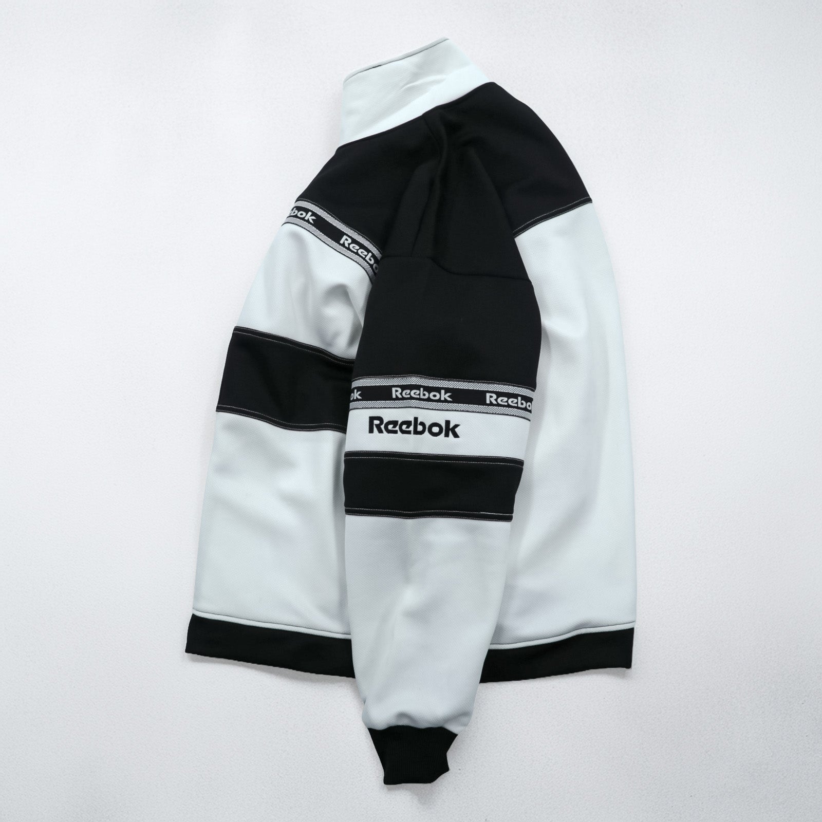 Reebok 90年代 トラックジャケット ジャージ M ホワイト ブラック ドローコード スタンドカラー フルジップ