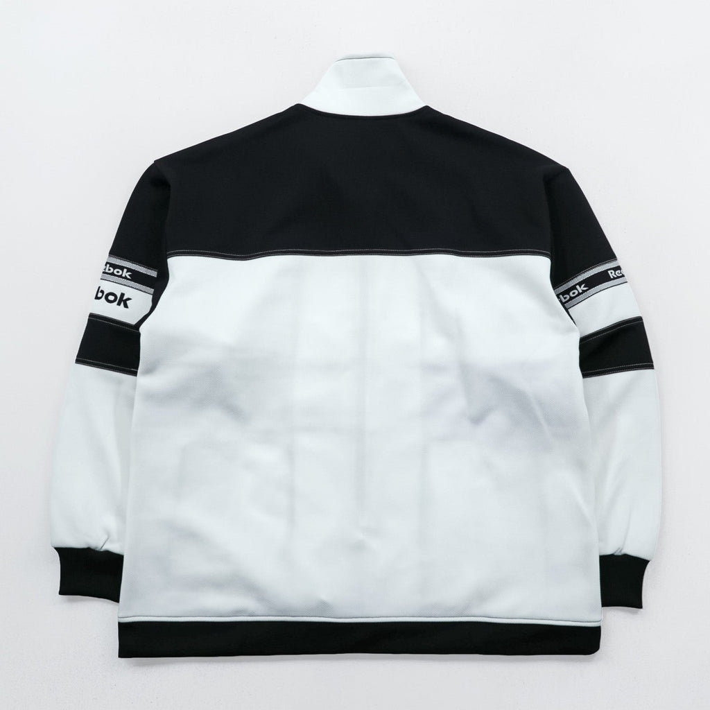 Reebok 90年代 トラックジャケット ジャージ M ホワイト ブラック ドローコード スタンドカラー フルジップ