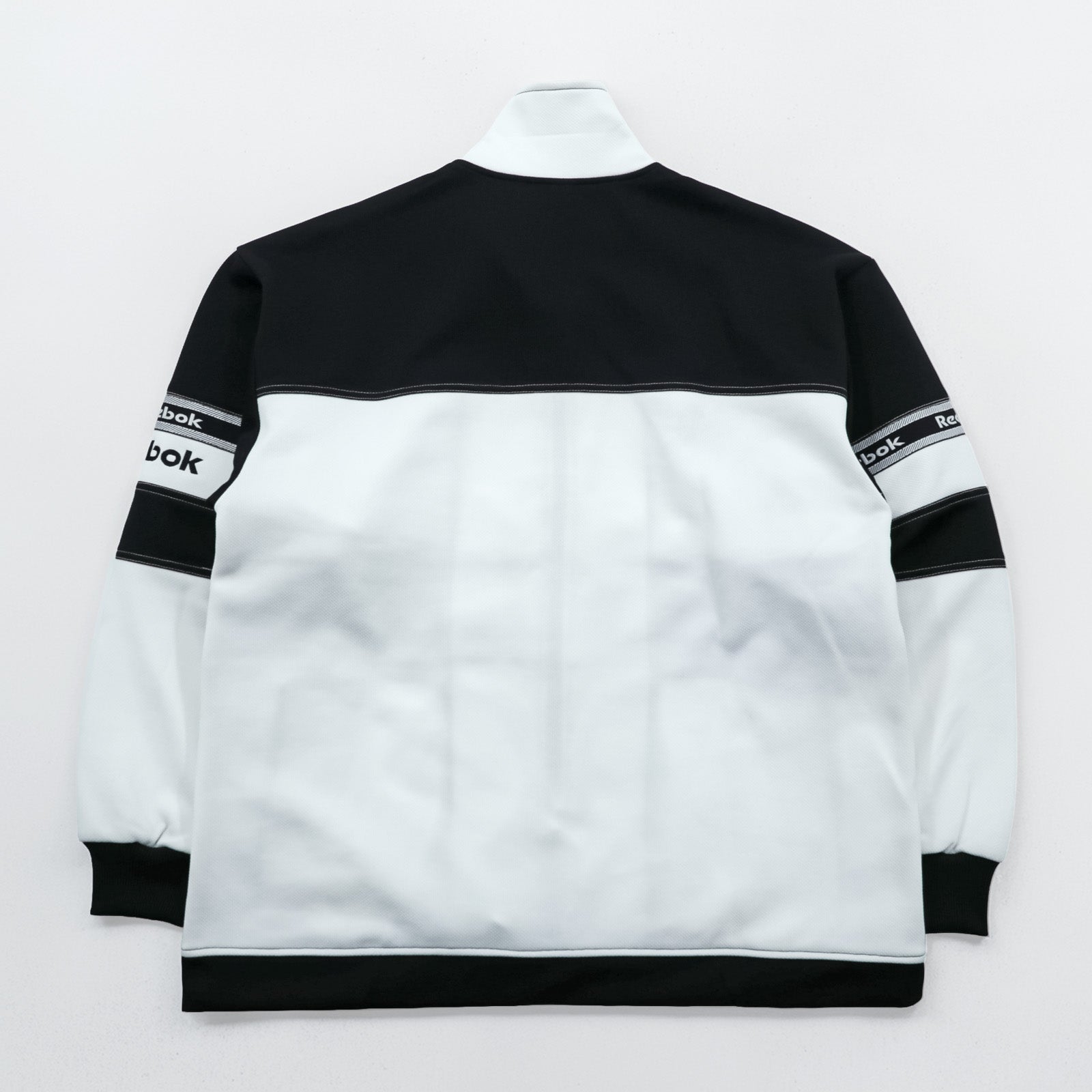 Reebok 90年代 トラックジャケット ジャージ M ホワイト ブラック ドローコード スタンドカラー フルジップ