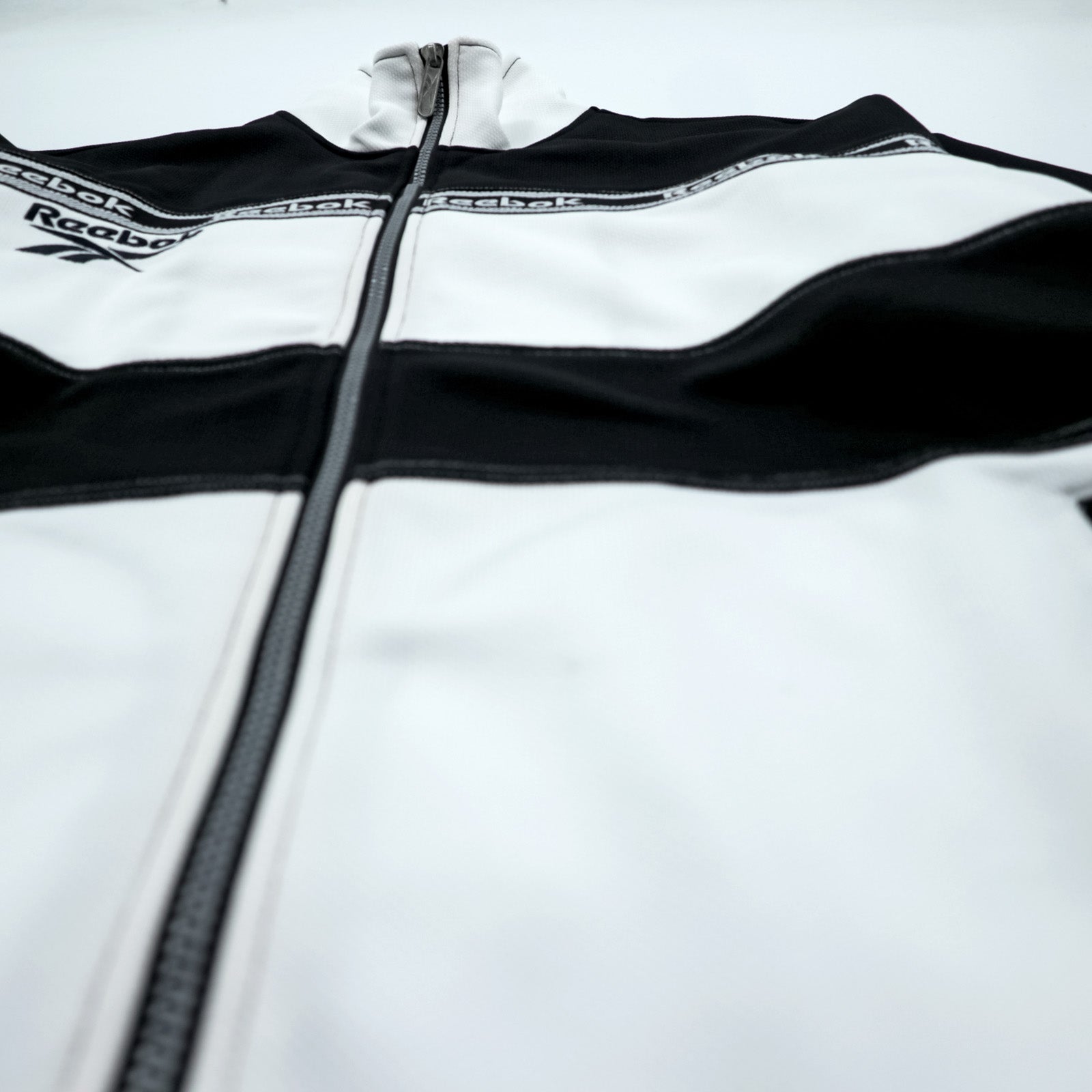Reebok 90年代 トラックジャケット ジャージ M ホワイト ブラック ドローコード スタンドカラー フルジップ