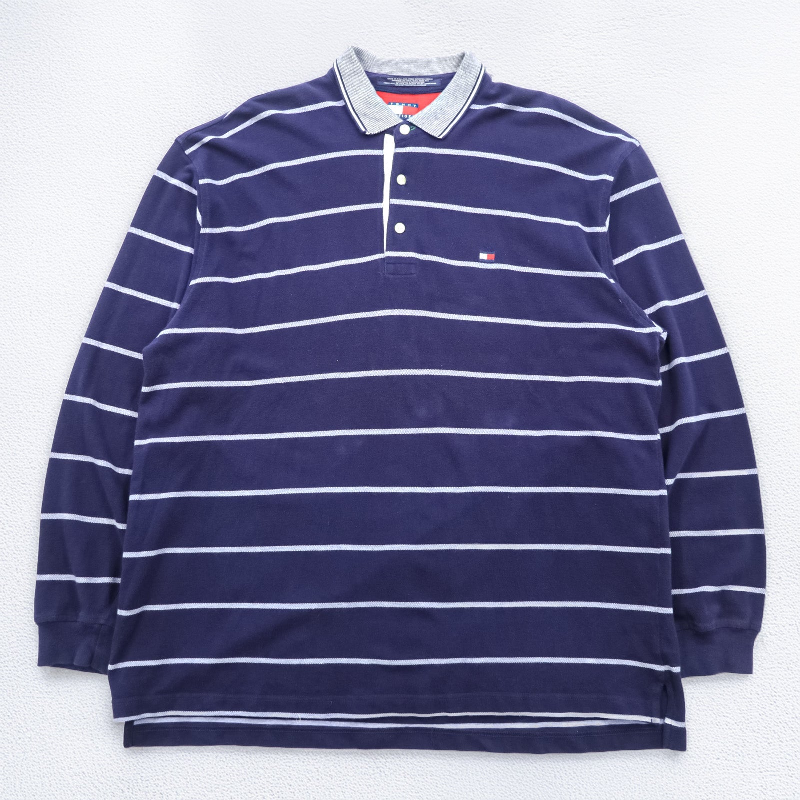 TOMMY HILFIGER 90年代 USA製 ラガーシャツ 長袖 ポロシャツ 2XL ボーダー ネイビー コットン ビッグサイズ