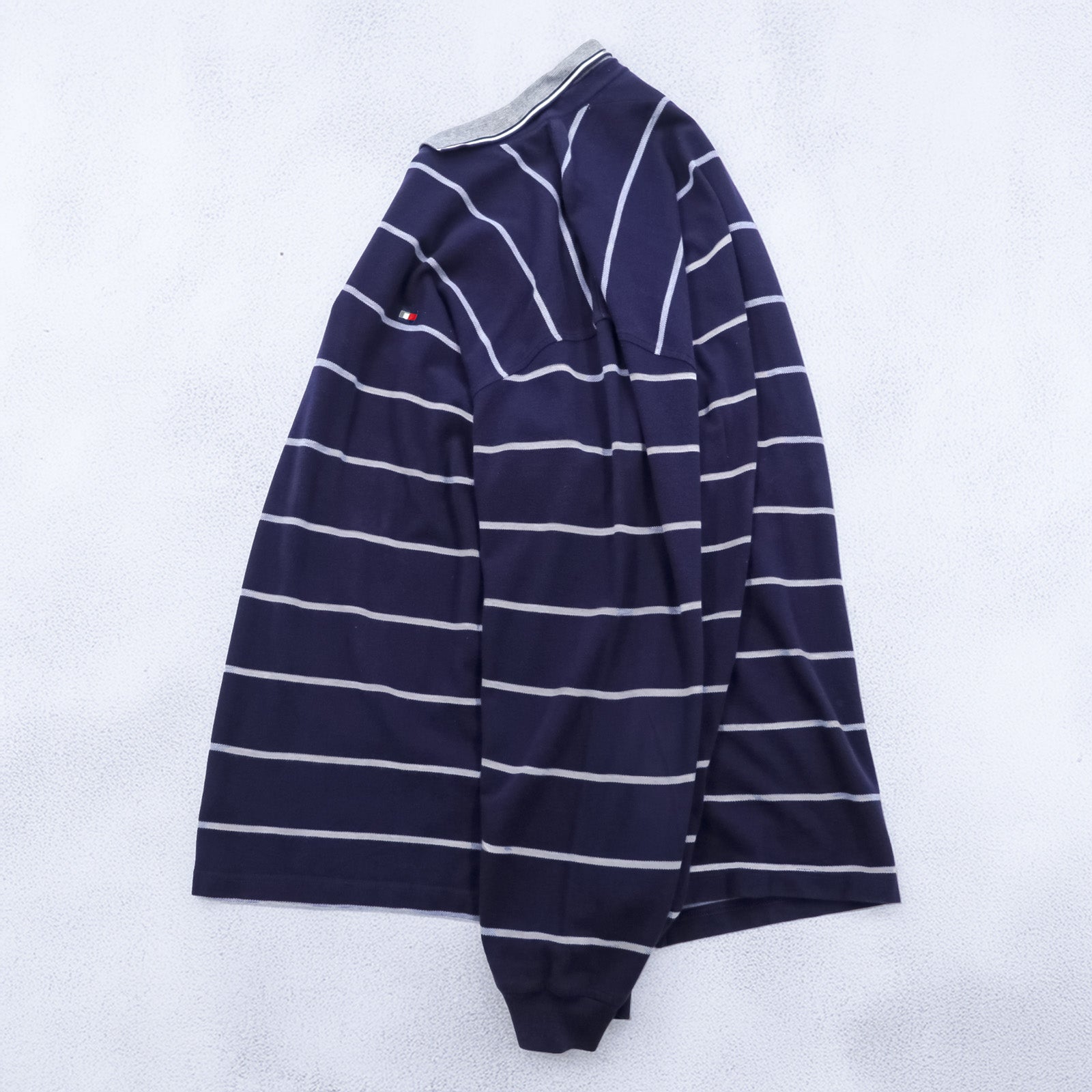 TOMMY HILFIGER 90年代 USA製 ラガーシャツ 長袖 ポロシャツ 2XL ボーダー ネイビー コットン ビッグサイズ