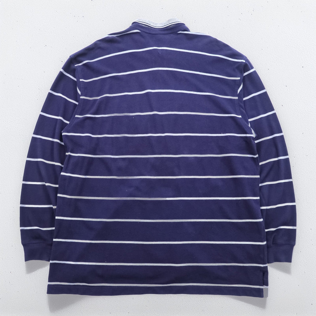 TOMMY HILFIGER 90年代 USA製 ラガーシャツ 長袖 ポロシャツ 2XL ボーダー ネイビー コットン ビッグサイズ