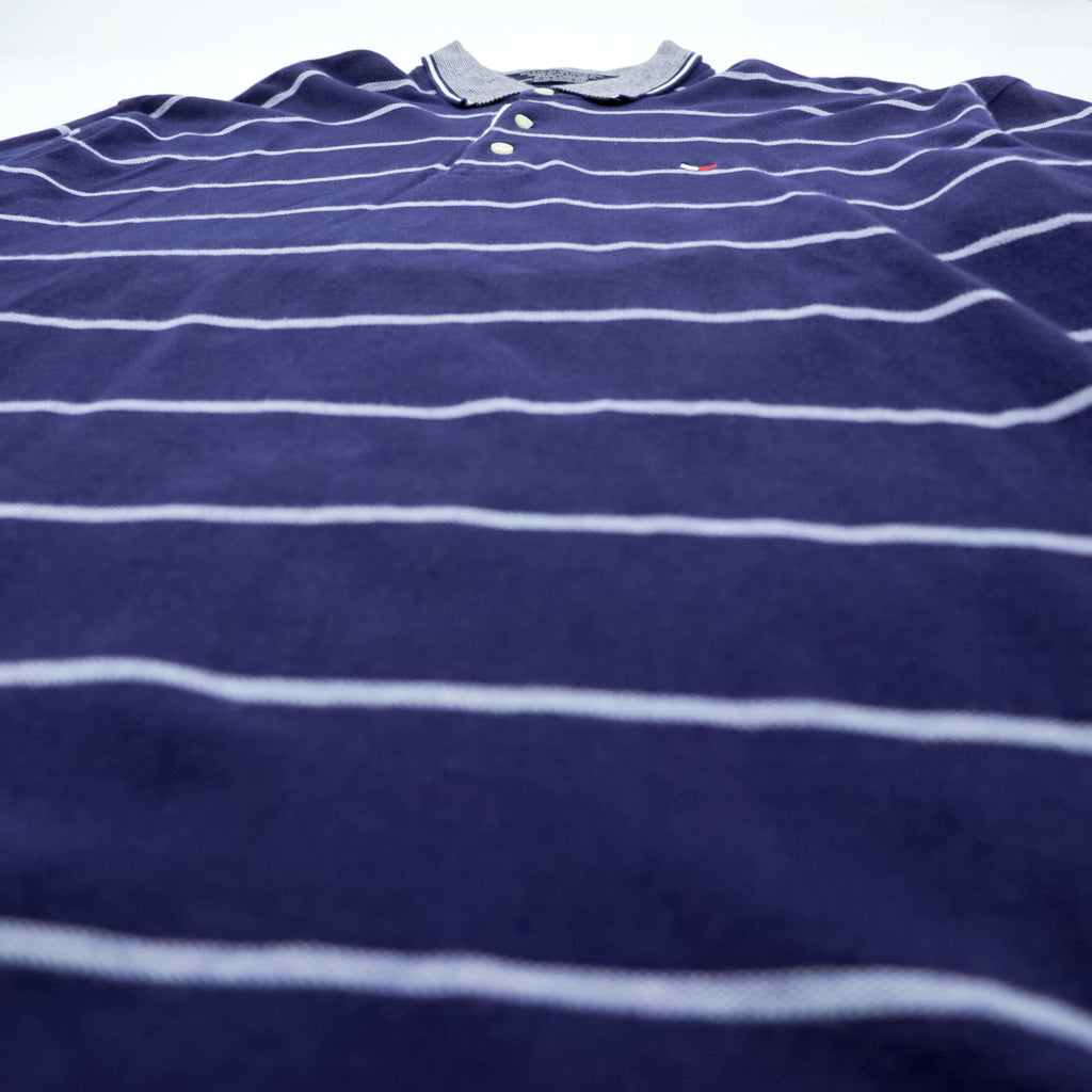 TOMMY HILFIGER 90年代 USA製 ラガーシャツ 長袖 ポロシャツ 2XL ボーダー ネイビー コットン ビッグサイズ