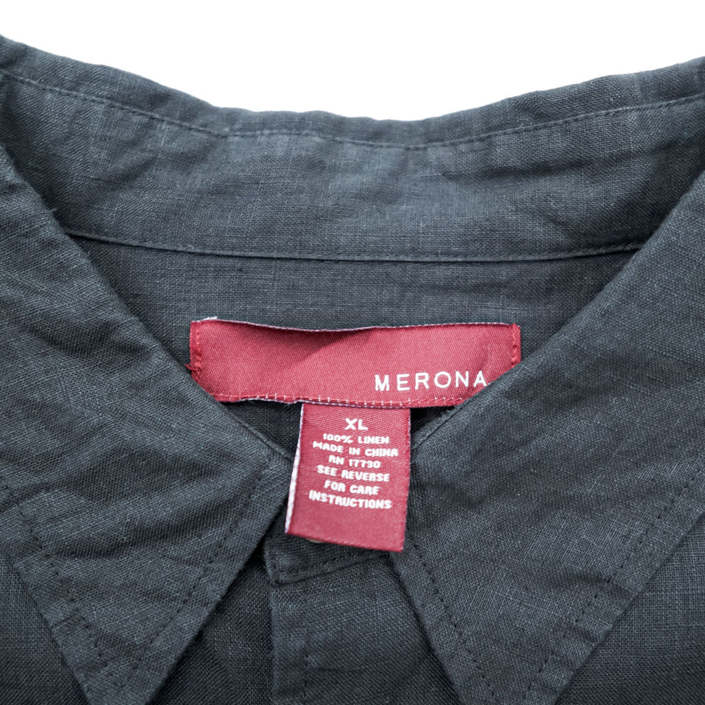 MERONA リネンシャツ 麻100% 長袖シャツ XL ブラック 胸ポケット ビッグサイズ