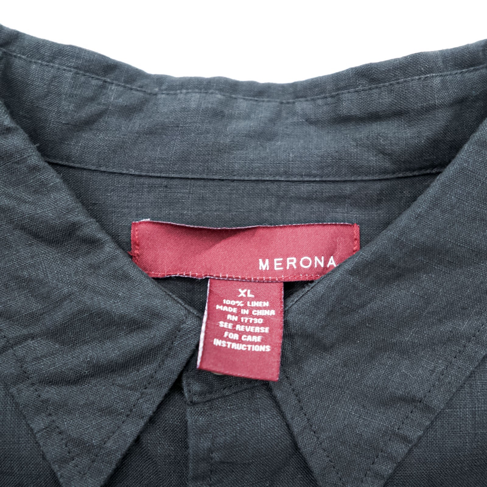 MERONA リネンシャツ 麻100% 長袖シャツ XL ブラック 胸ポケット ビッグサイズ