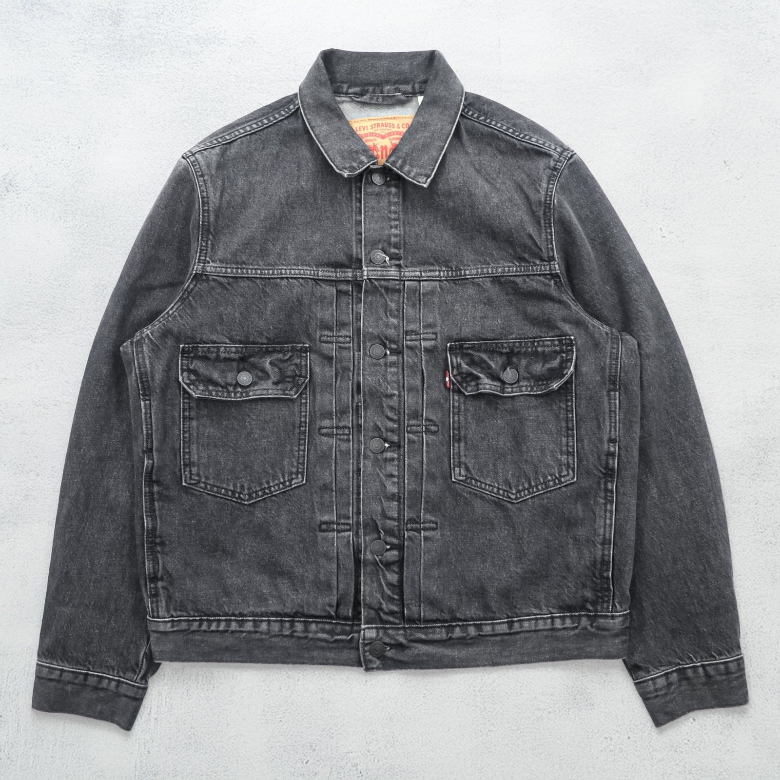 Levi's 2ndタイプ トラッカージャケット デニムジャケット Gジャン M ブラック タック プリーツ RELAXED TYPE 2 A7632-0002