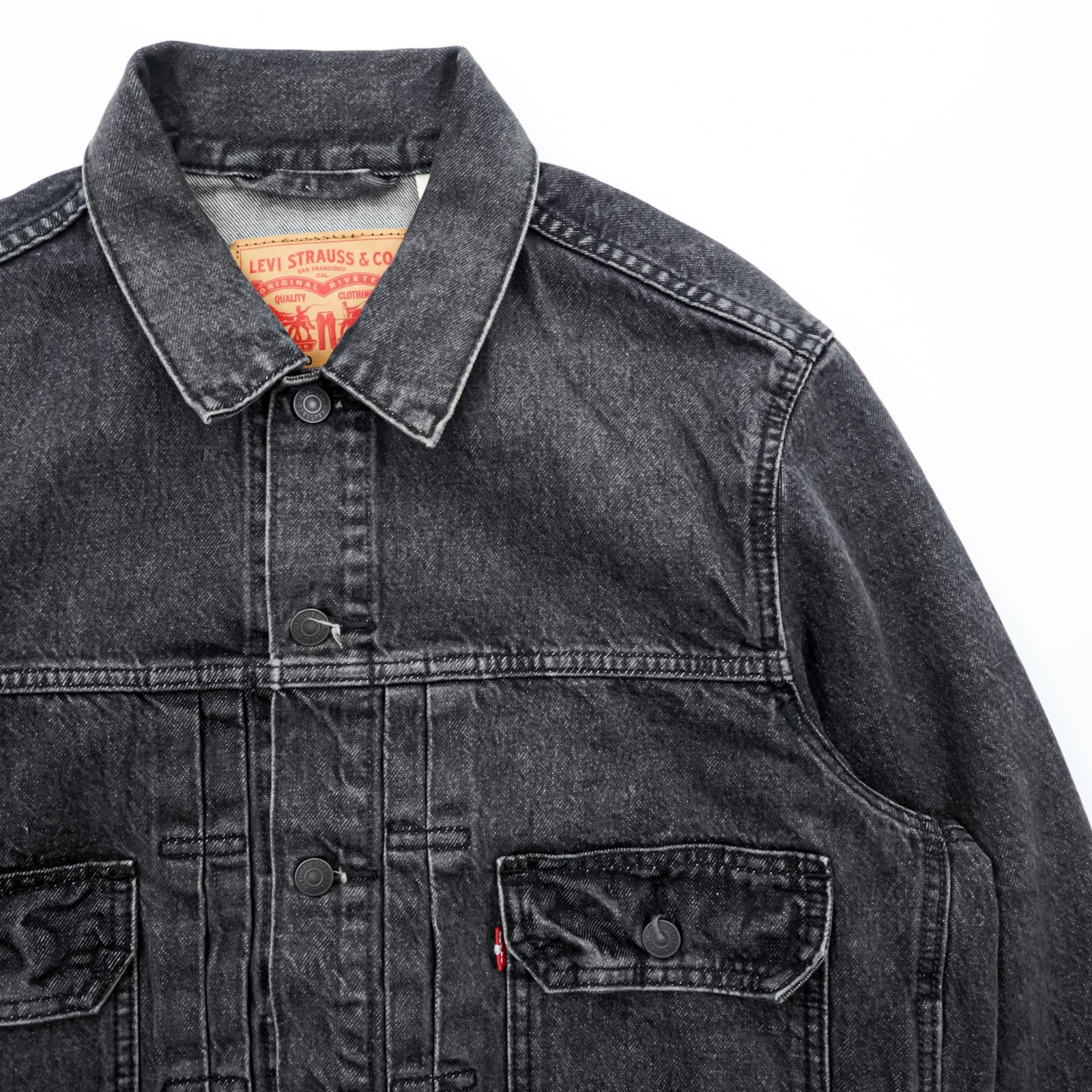 Levi's 2ndタイプ トラッカージャケット デニムジャケット Gジャン M ブラック タック プリーツ RELAXED TYPE 2 A7632-0002