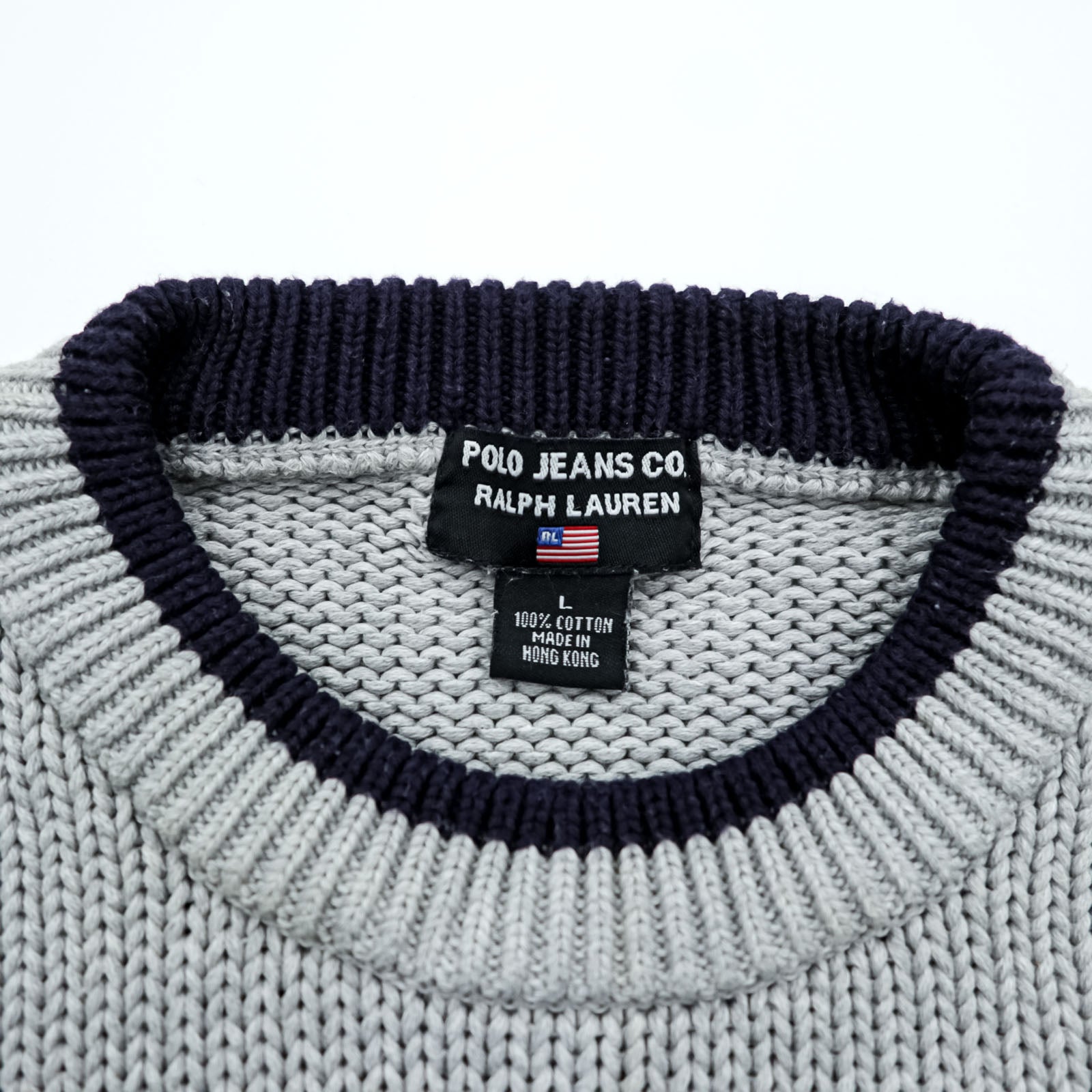 Polo Ralph Lauren 90年代 星条旗 コットンニット クルーネック セーター L グレー RL POLO JEANS