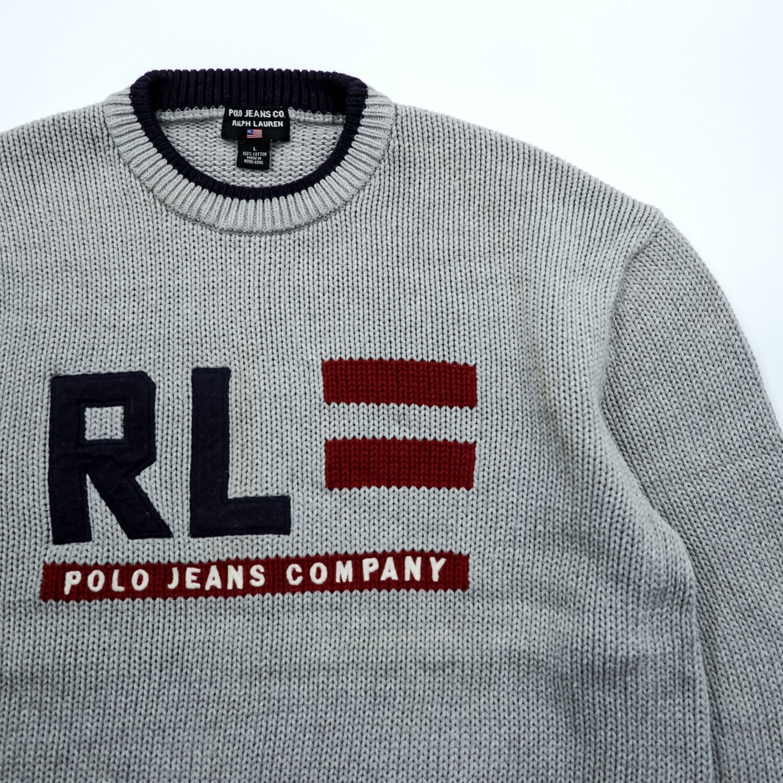 Polo Ralph Lauren 90年代 星条旗 コットンニット クルーネック セーター L グレー RL POLO JEANS