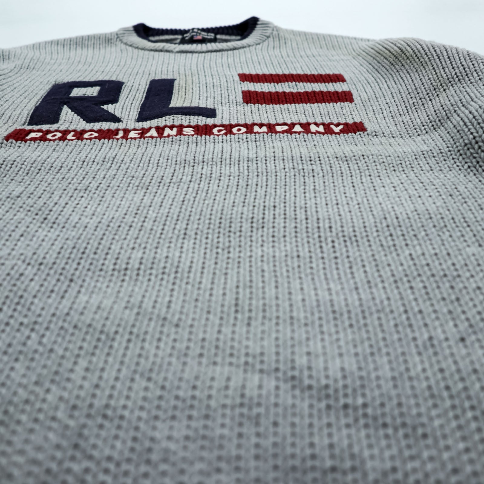 Polo Ralph Lauren 90年代 星条旗 コットンニット クルーネック セーター L グレー RL POLO JEANS