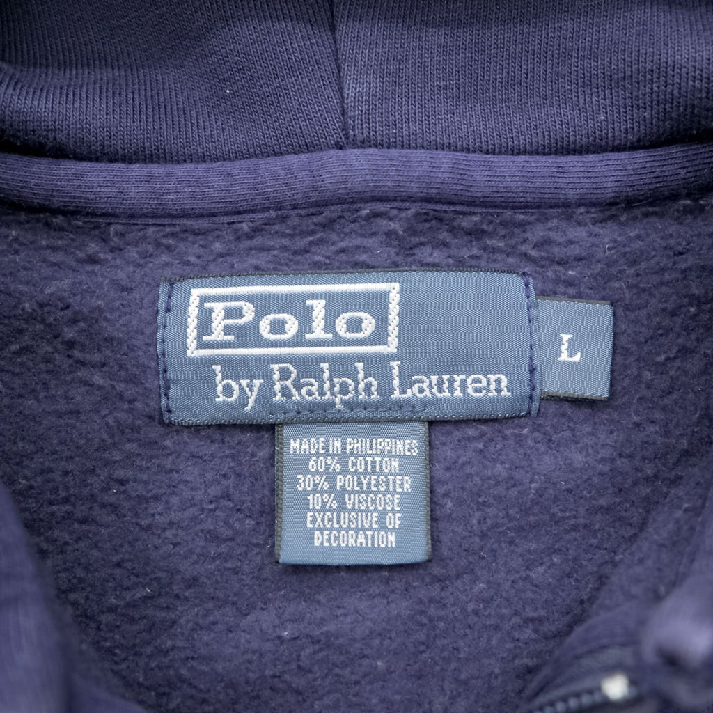 Polo Ralph Lauren 90年代 ビッグポニー 刺繍 ジップパーカー L ネイビー フロントポケット コットン